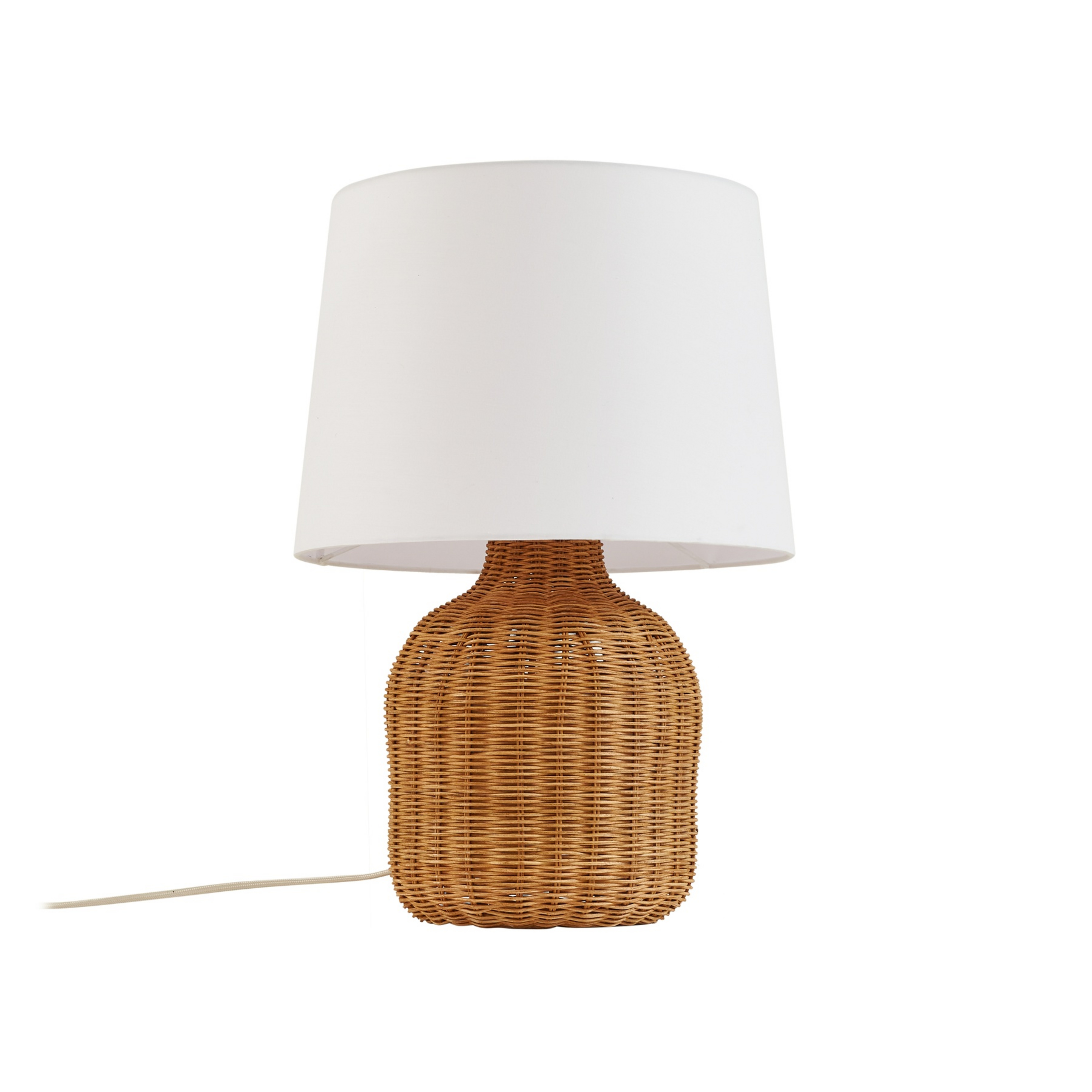 Candeeiro de mesa Lirenda, natural/branco, rattan, altura 52 cm - Lindby