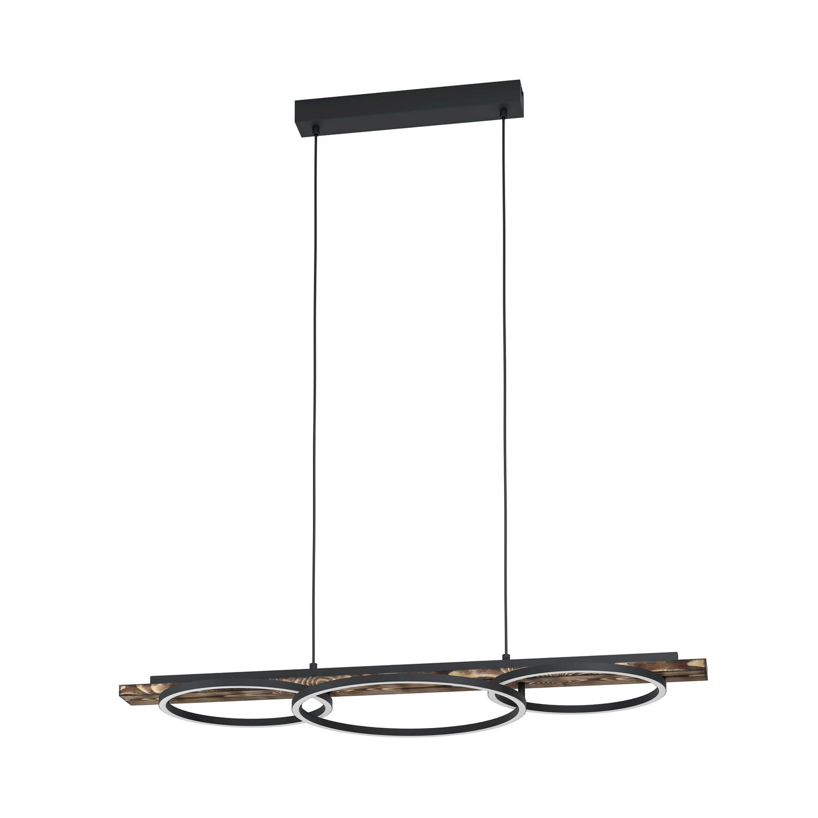 Lámpara colgante LED Boyal, marrón, longitud 101 cm, madera, 3 luces.