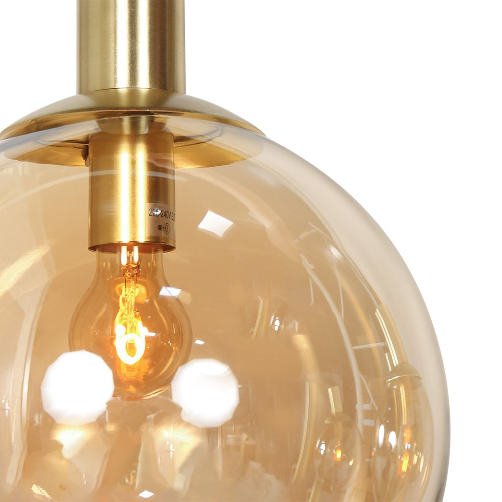 Bollique pendant light, brass, 9-bulb long, glass, metal