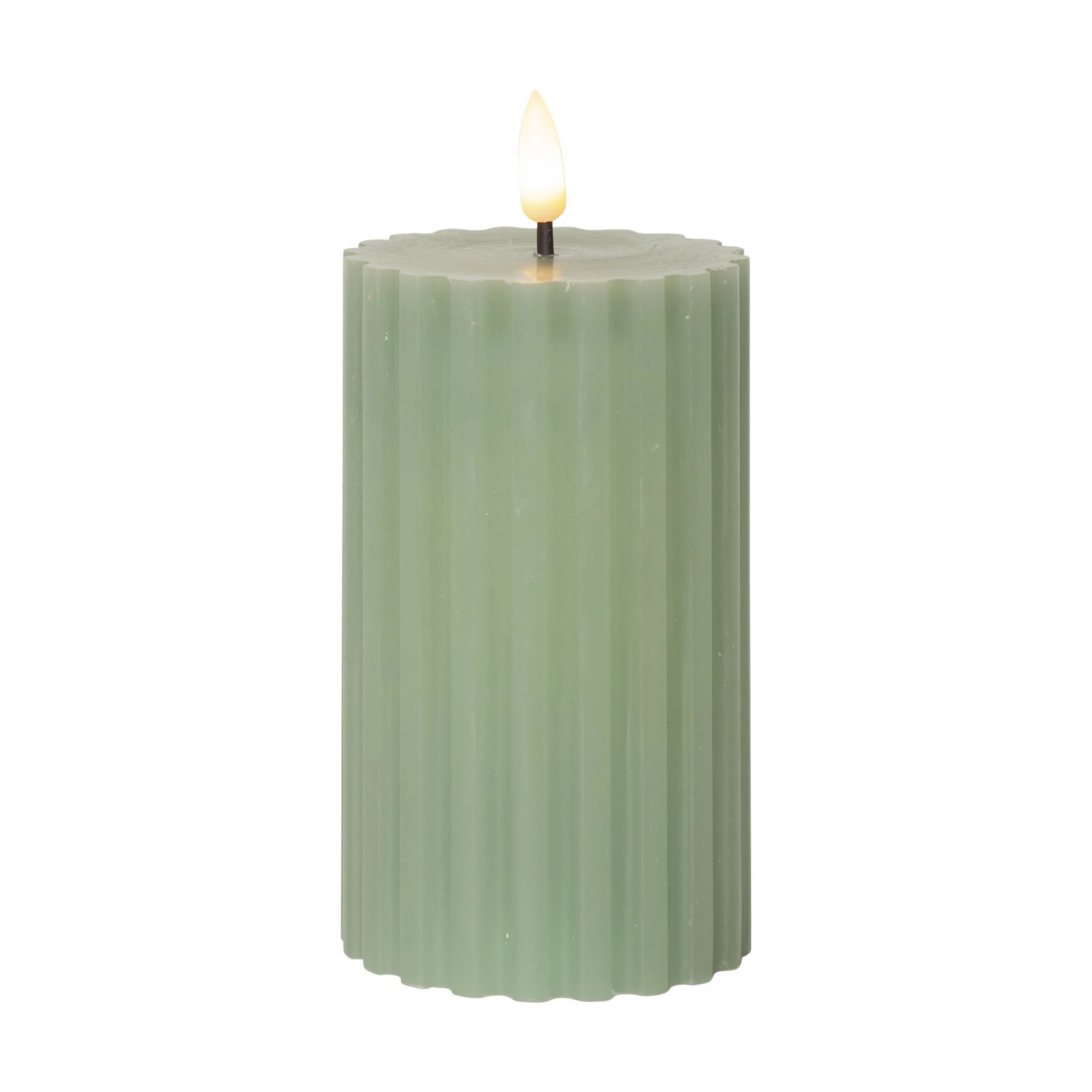 LED svijeća Flame Stripe zelena 15 cm na baterije od pravog voska