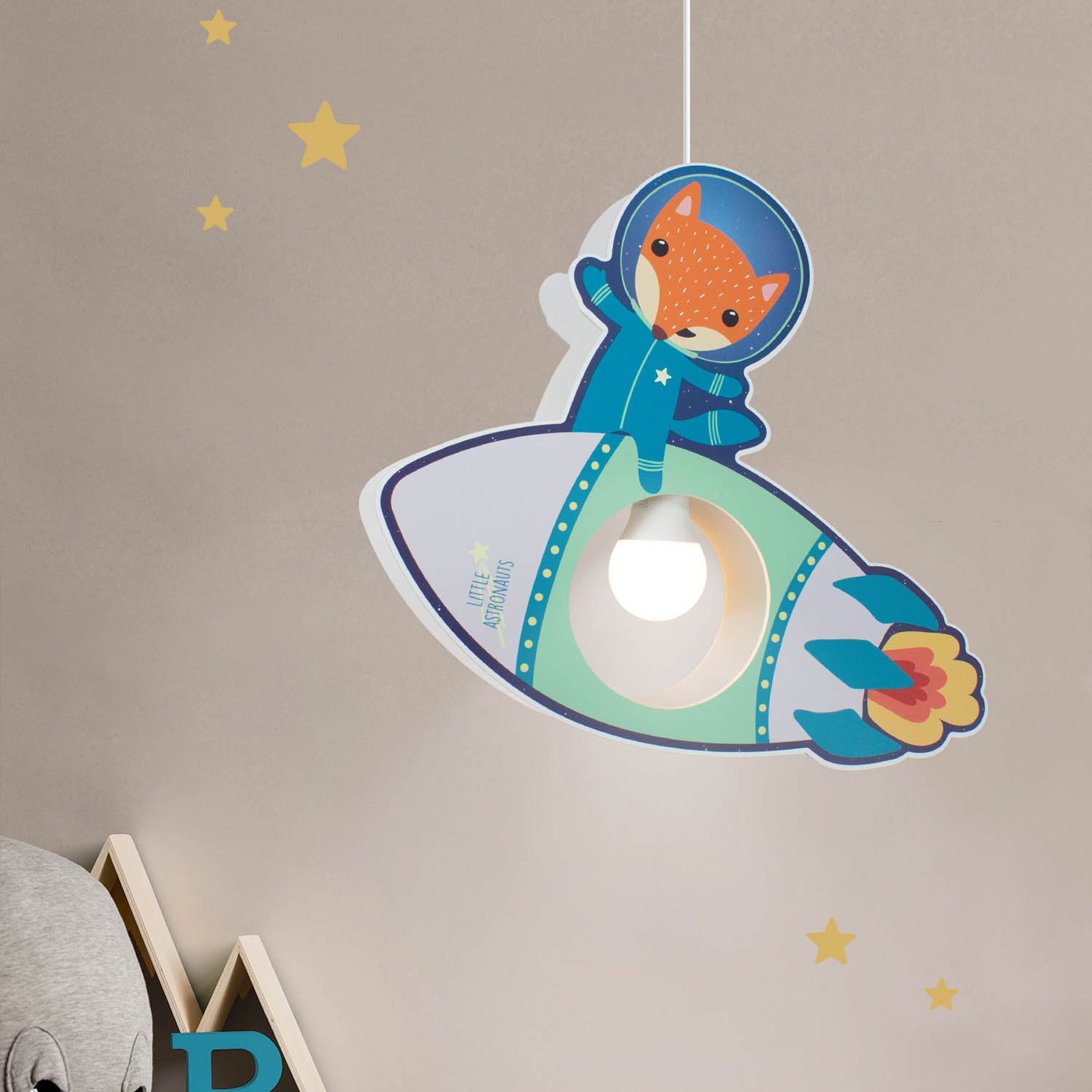 Little Astronauts rocket pendant light