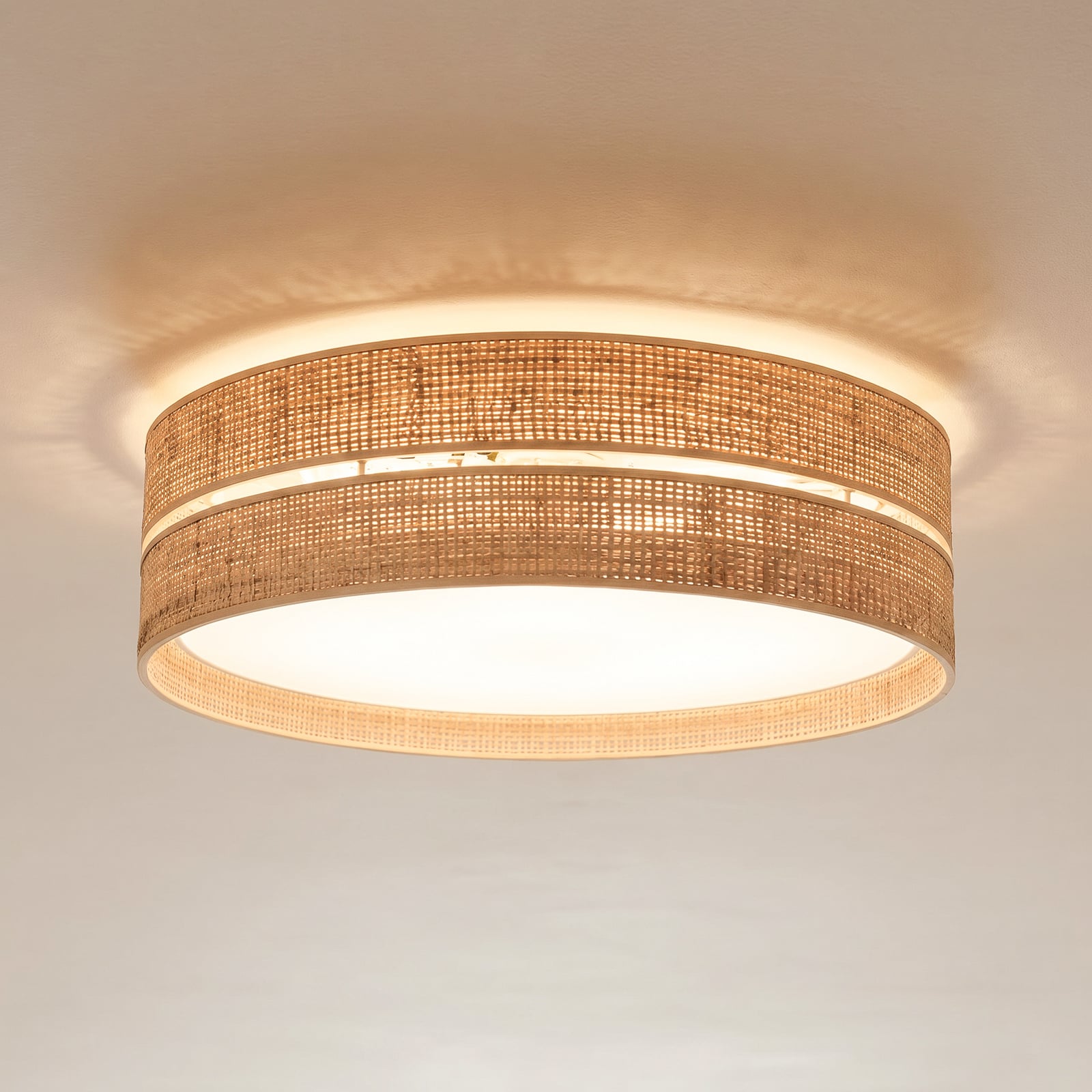 Calma plafondlamp, beige, raffia, Ø 60 cm, E27