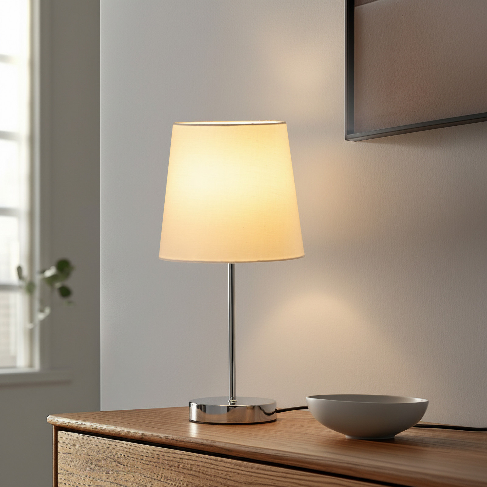 Lindby Leza lampă de masă crom rotundă abajur alb - Camera de zi / sufragerie - Modern - crom alb - Metal