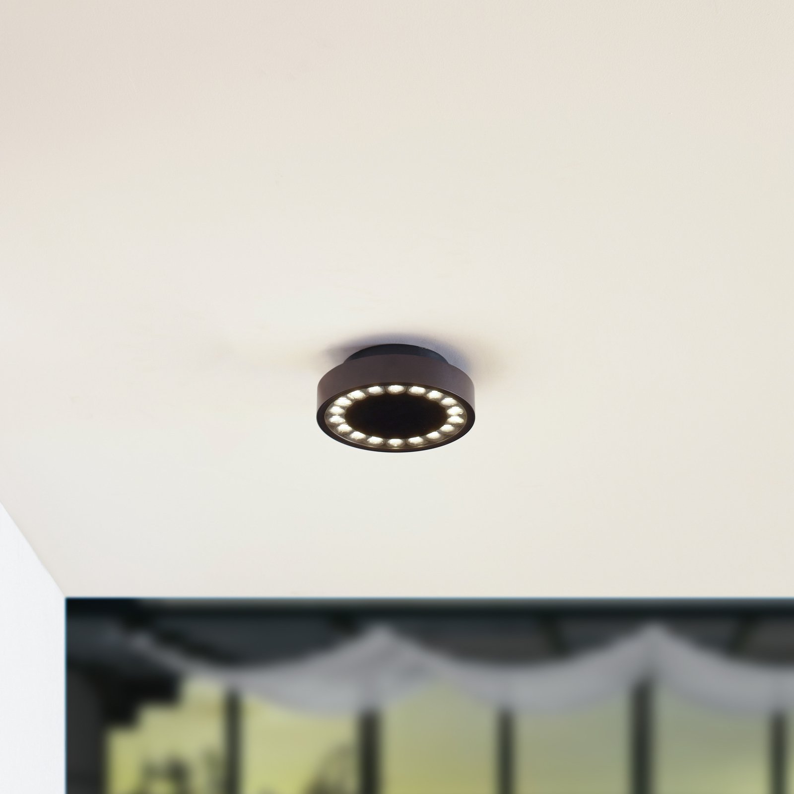 Candeeiro de teto exterior LED Lucande Roran, preto, Ø 18 cm, IP65