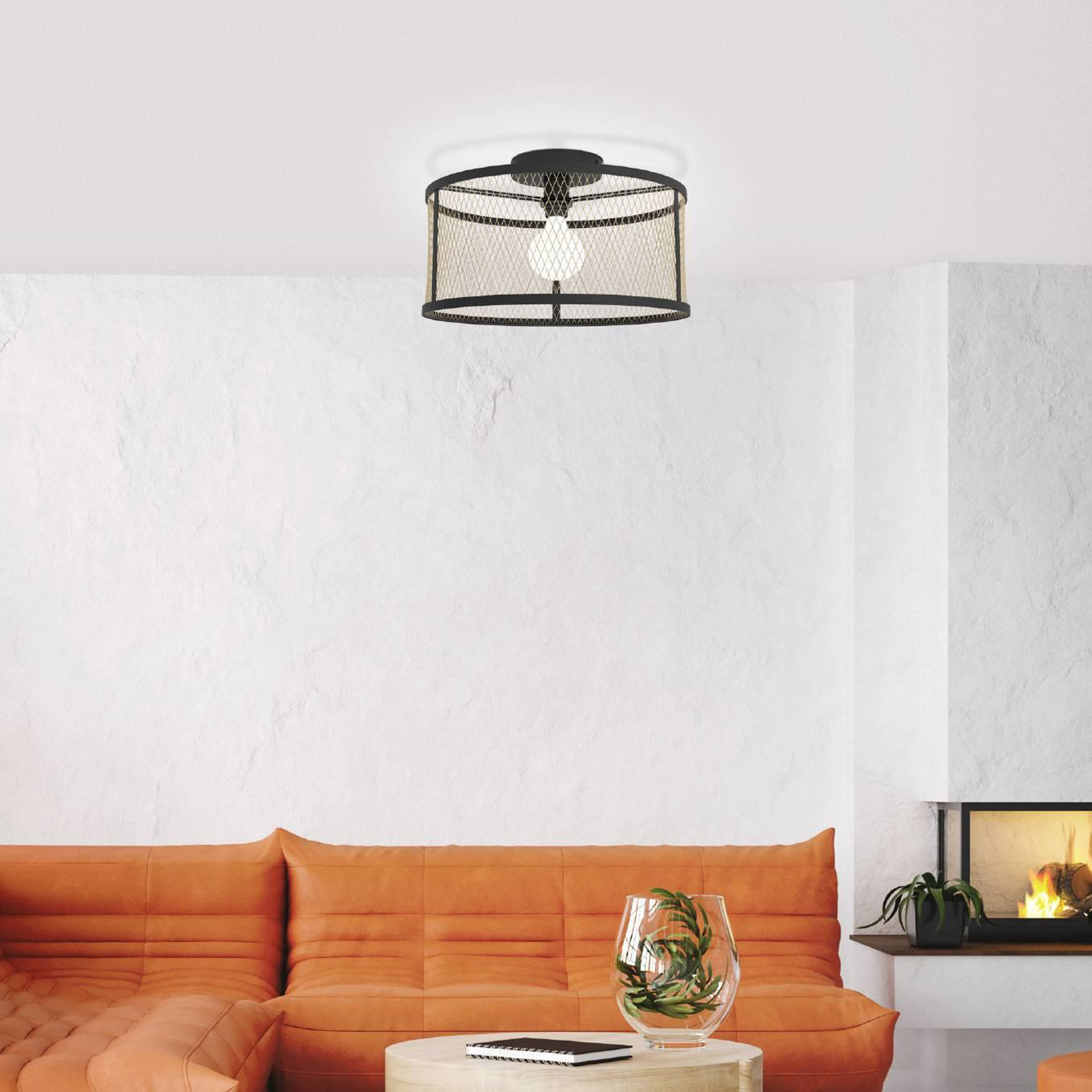 Dellow ceiling lamp, Ø 45 cm, black/brass-coloured, steel