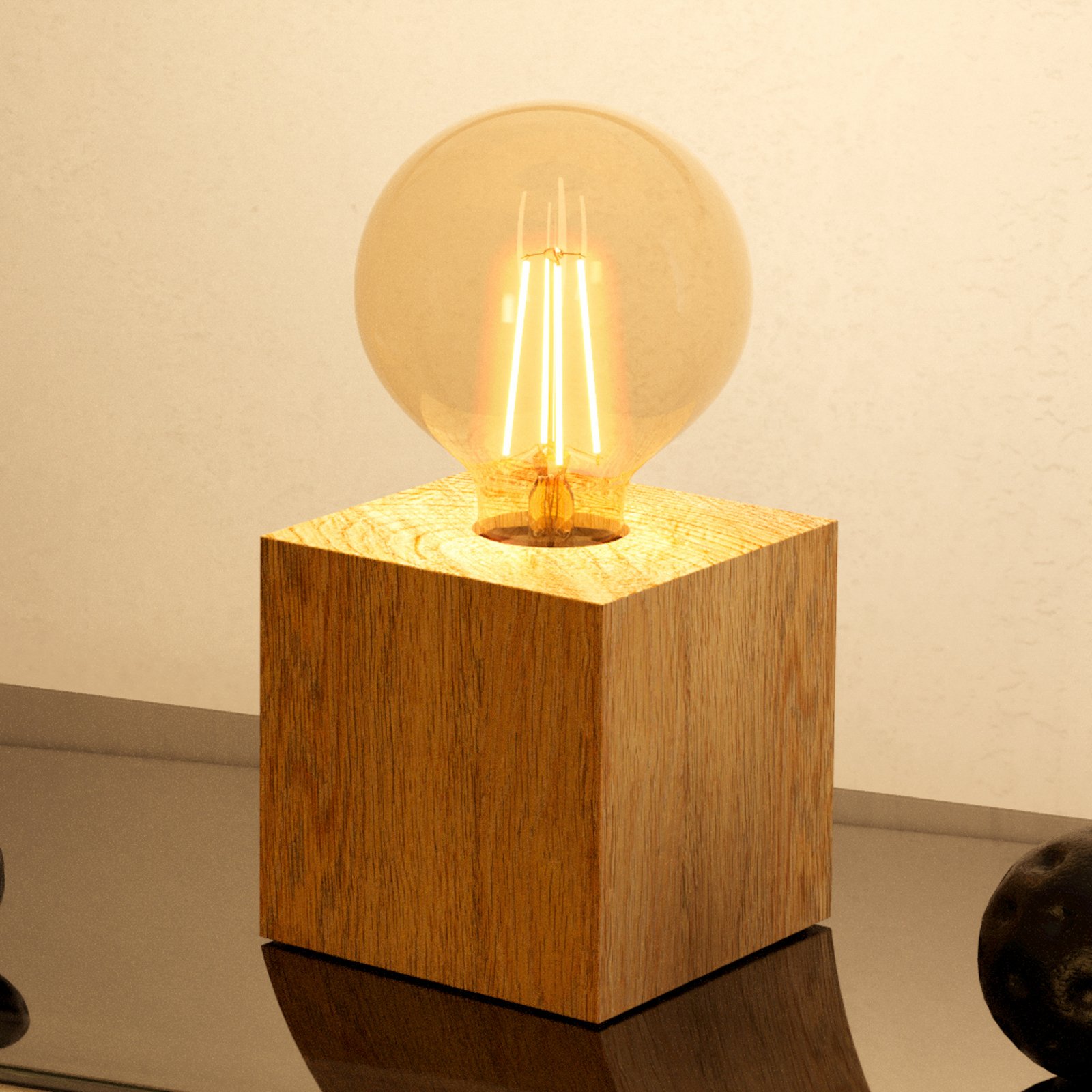 Lampada tavolo Prestwick 2 cubo di legno, naturale