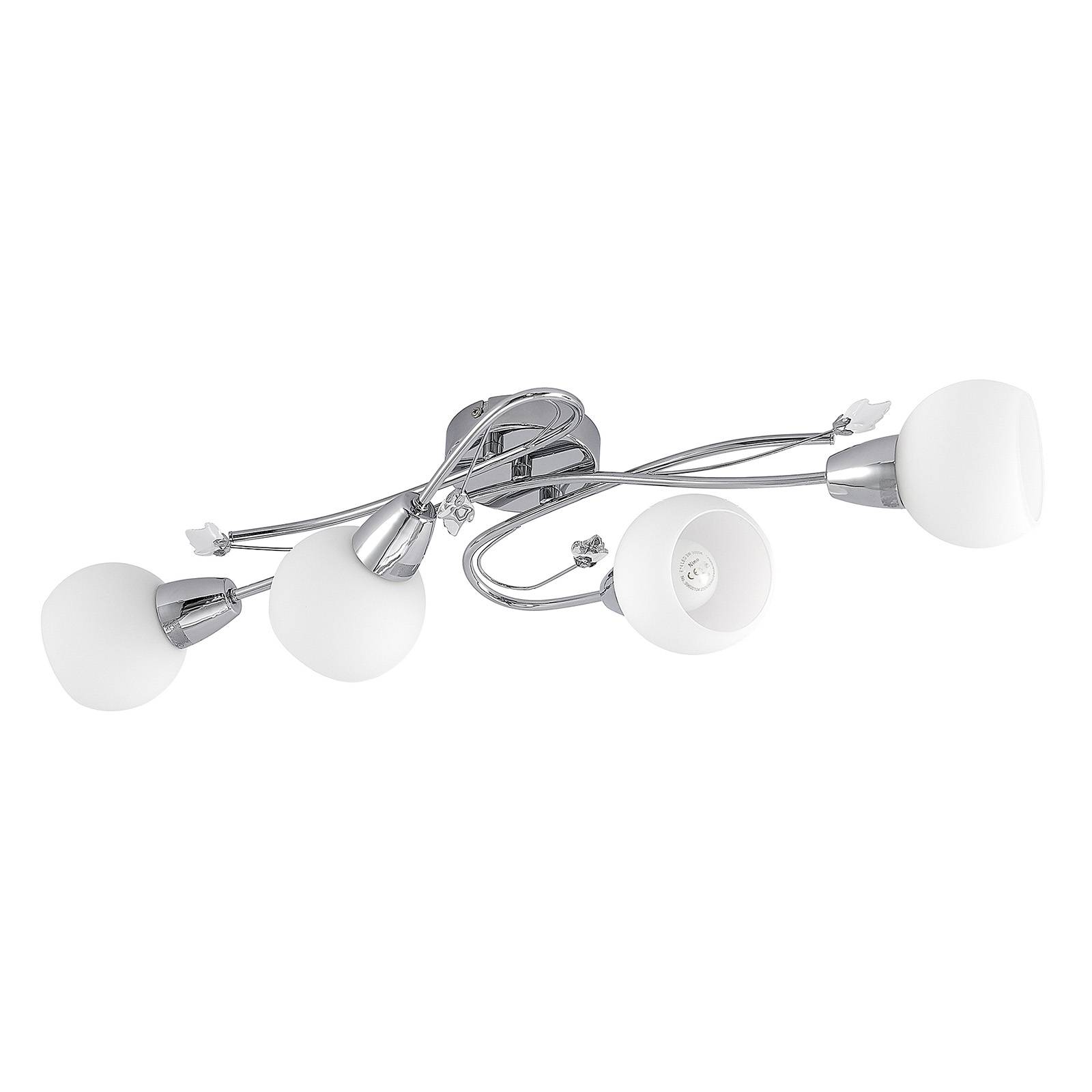 Lindby Floresca ceiling light, 4-bulb, chrome, for Living / Dining Room, metal, glass, plastic, E14, 40 W, L: 65.5 cm, W: 24 cm, H: 18.8 cm