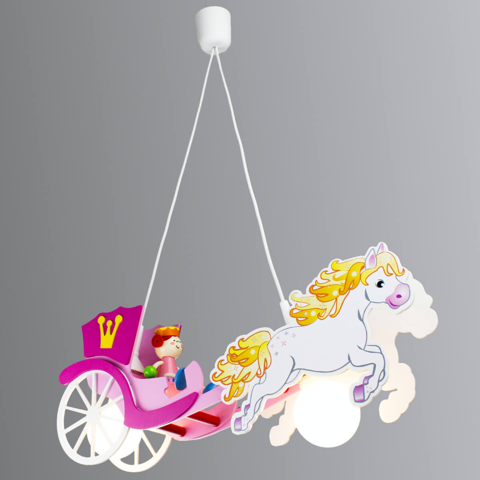 Závesná lampa Princezná s koňom a kočom
