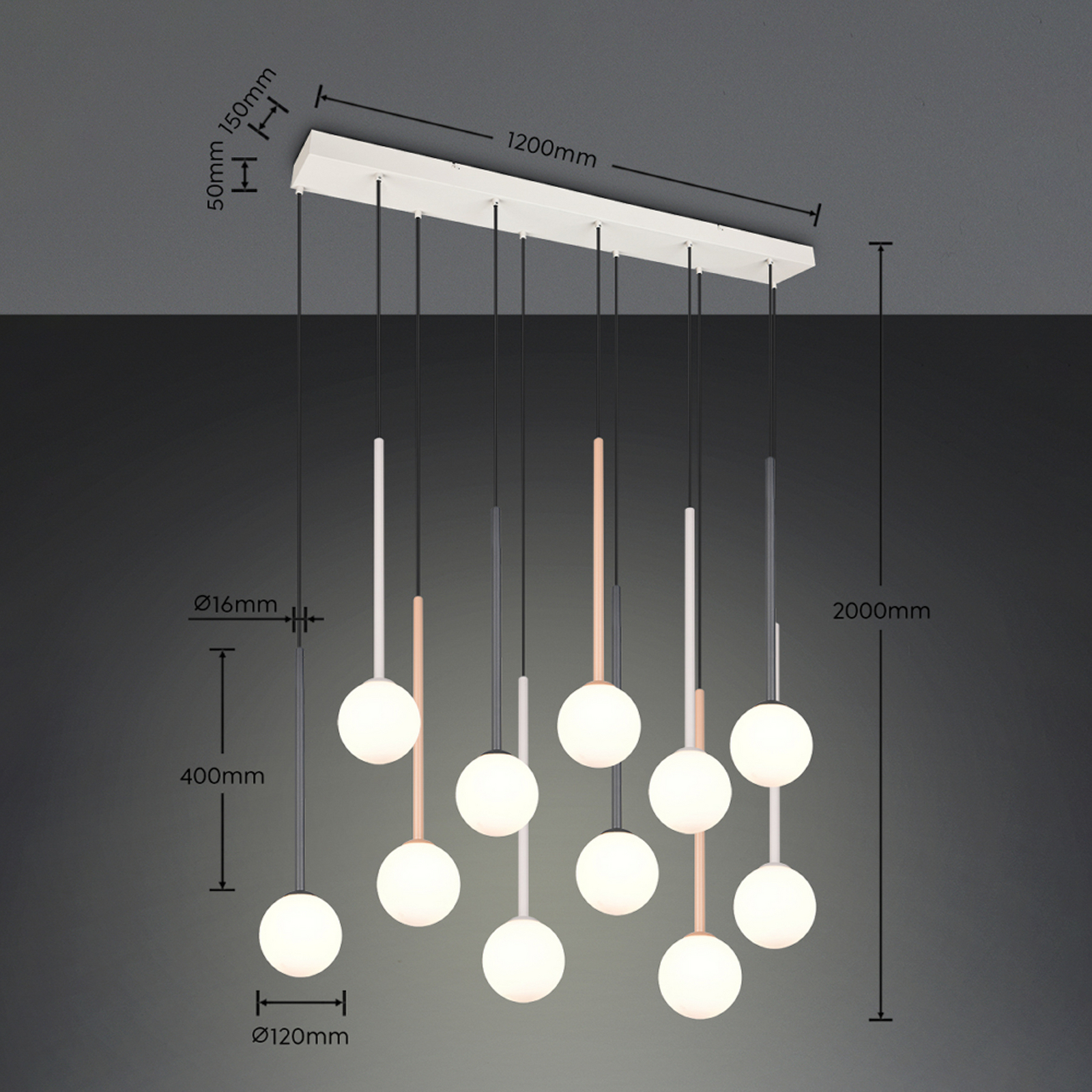 Piekaramā lampa „Firano“, krāsaina, garums 129 cm, metāla, 11 spuldzes. Piekaramā lampa „Firano“, krāsaina, garums 129 cm, metāla, 11 spuldzes.