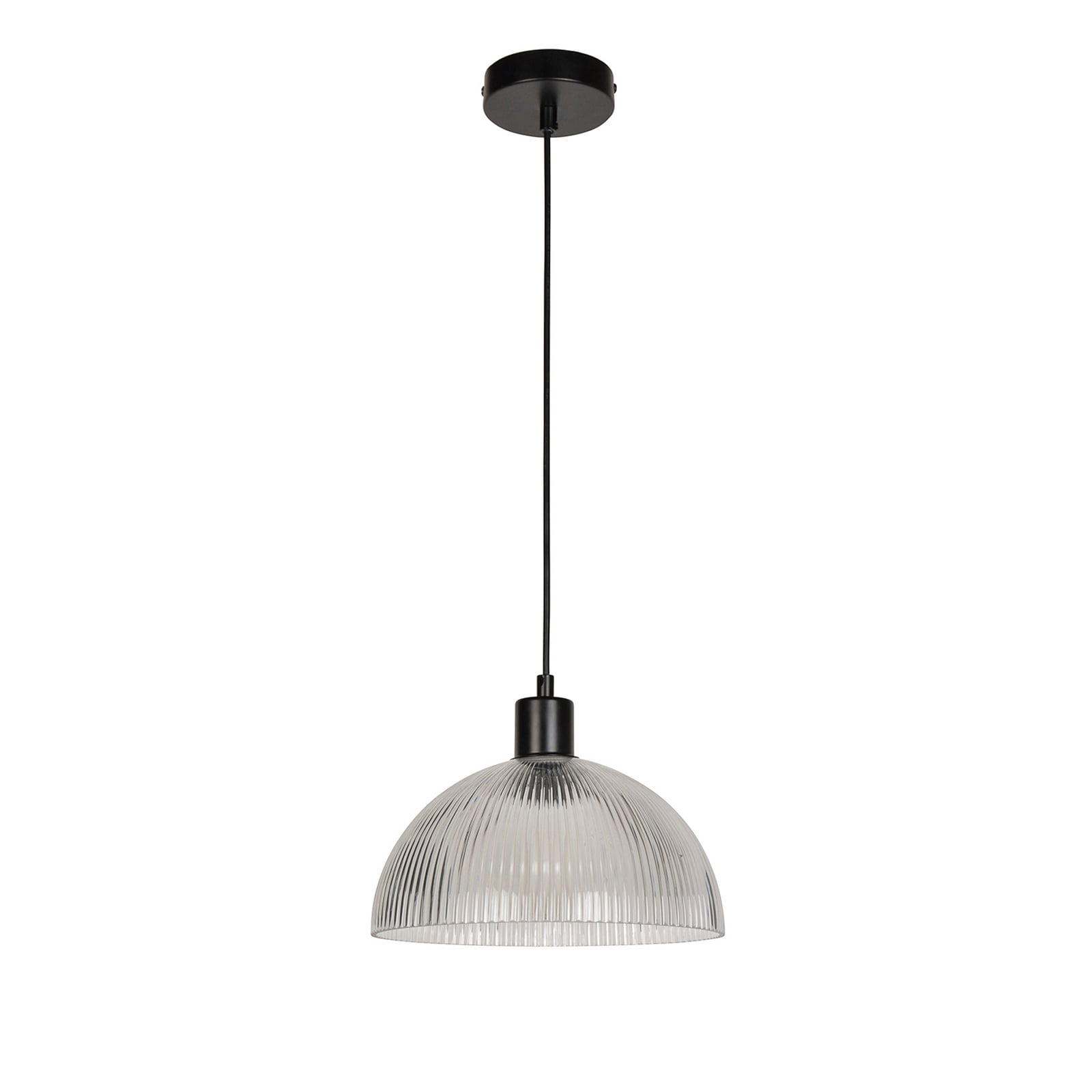 Duomo hanging light, clear/black, Ø 25 cm, glass