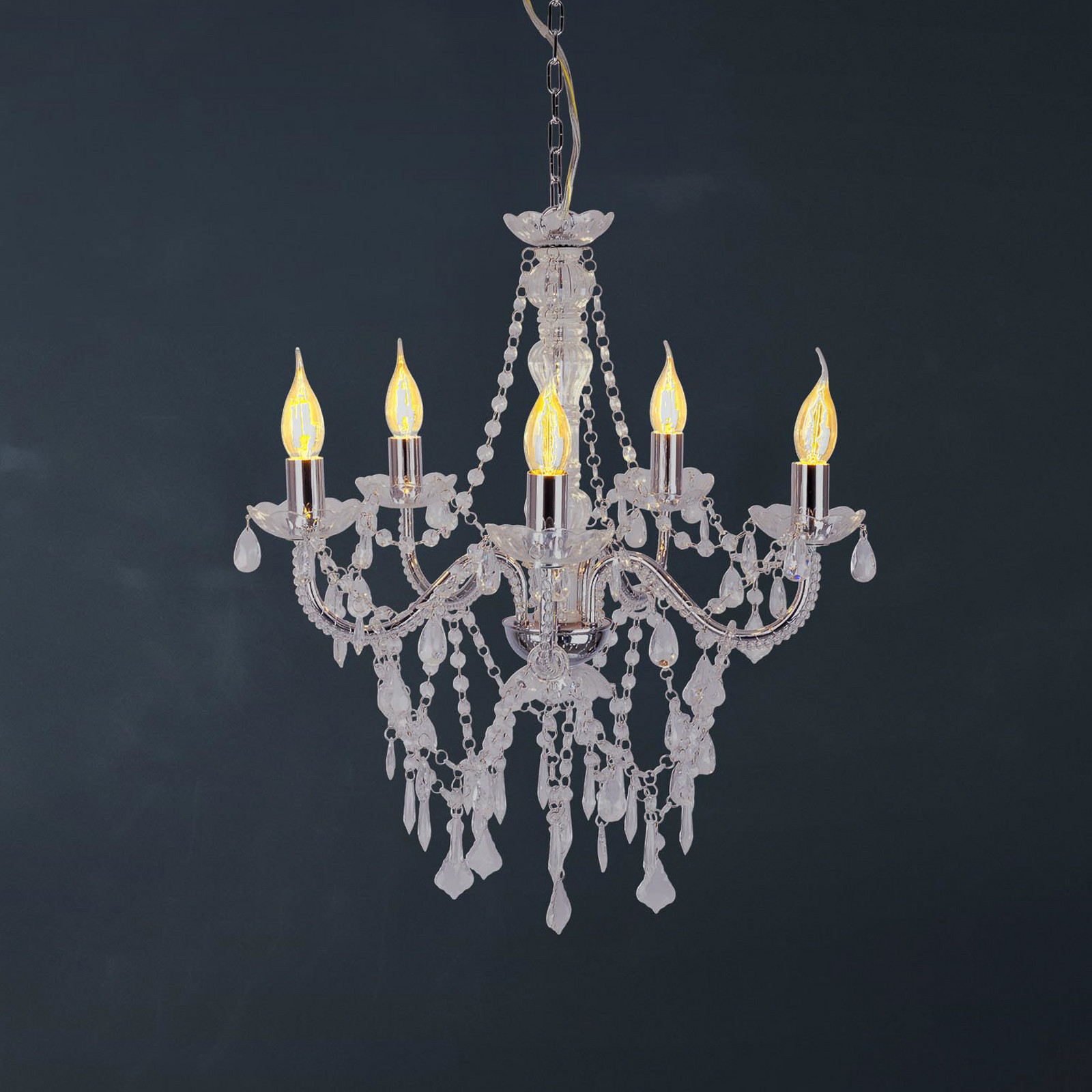 Näve Candelabru Cecilia crom fier/acrilic Ø 52 cm 5 lumini. - Camera de zi / sufragerie - crom clar - Metal
