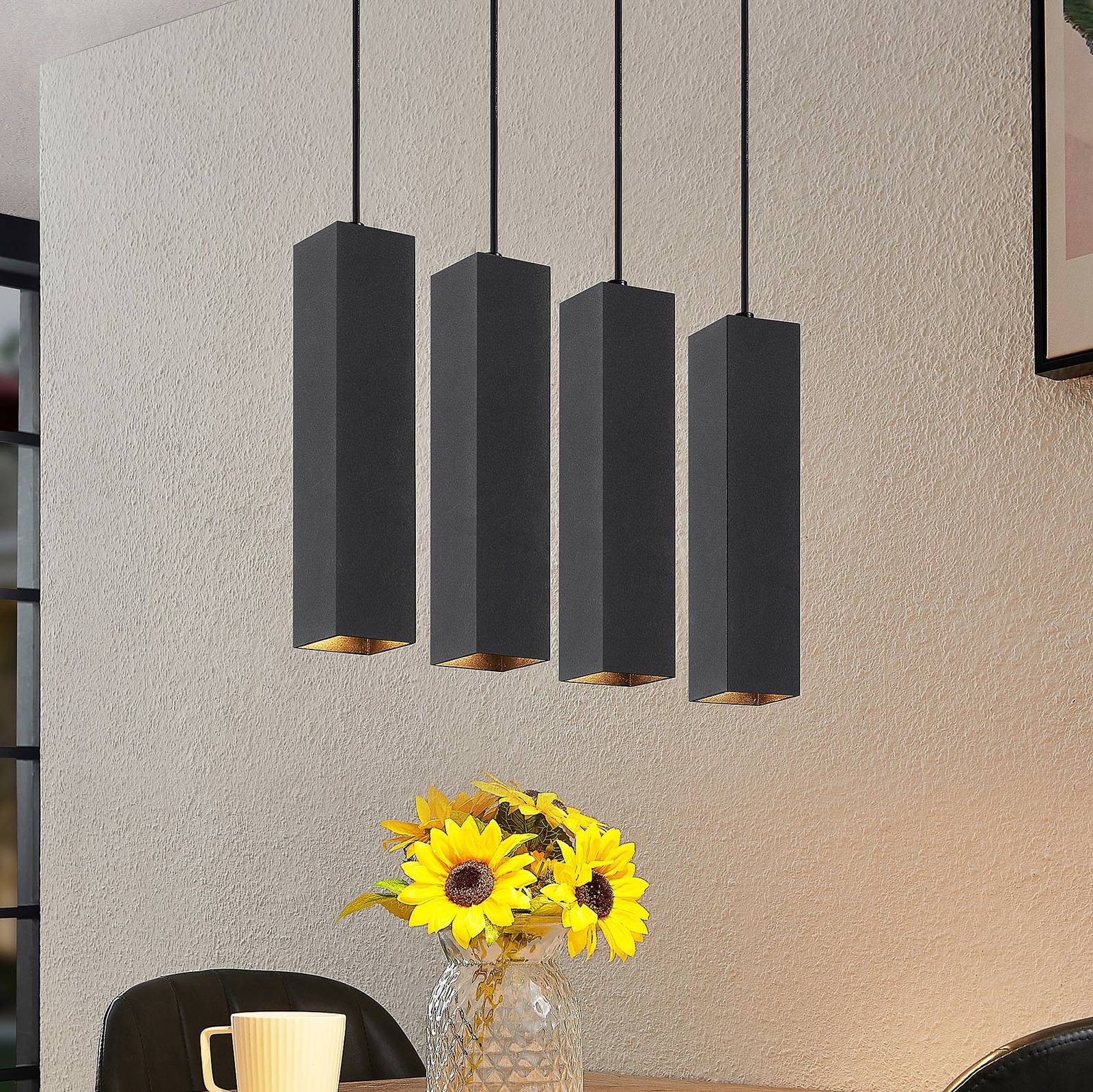 Prios Neliyah suspension angulaire noire 4 lampes