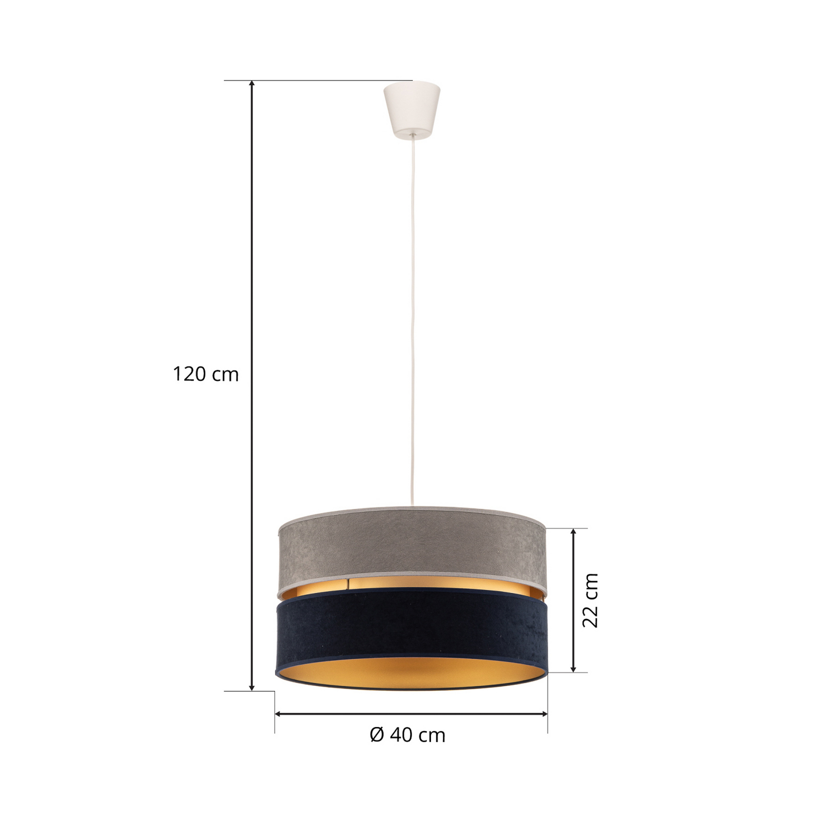 Duo hanging light, navy blue/grey/gold, Ø40cm, 1 light