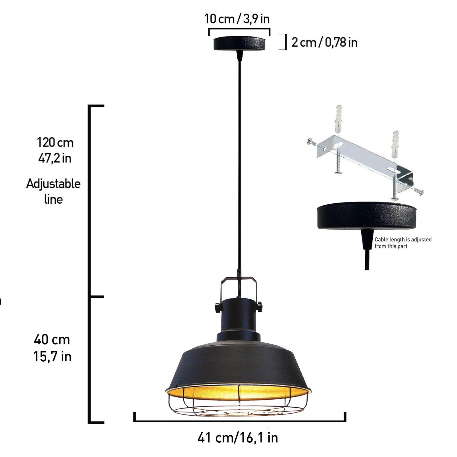 Hängeleuchte Mason, schwarz, Ø 41 cm, Metall, E27