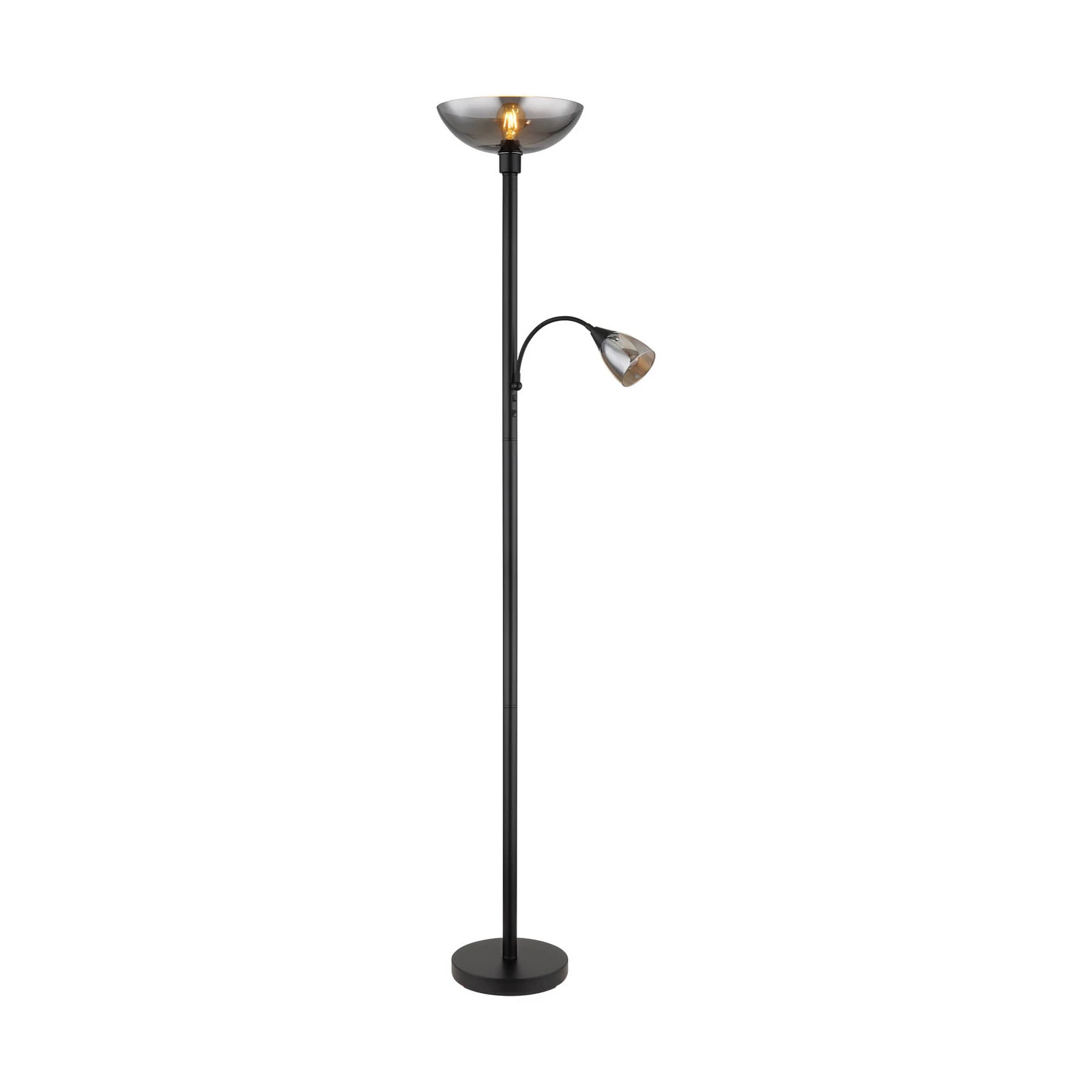 Stojací lampa Blade, výška 178 cm, černá/kouřová barva, 2 světla.