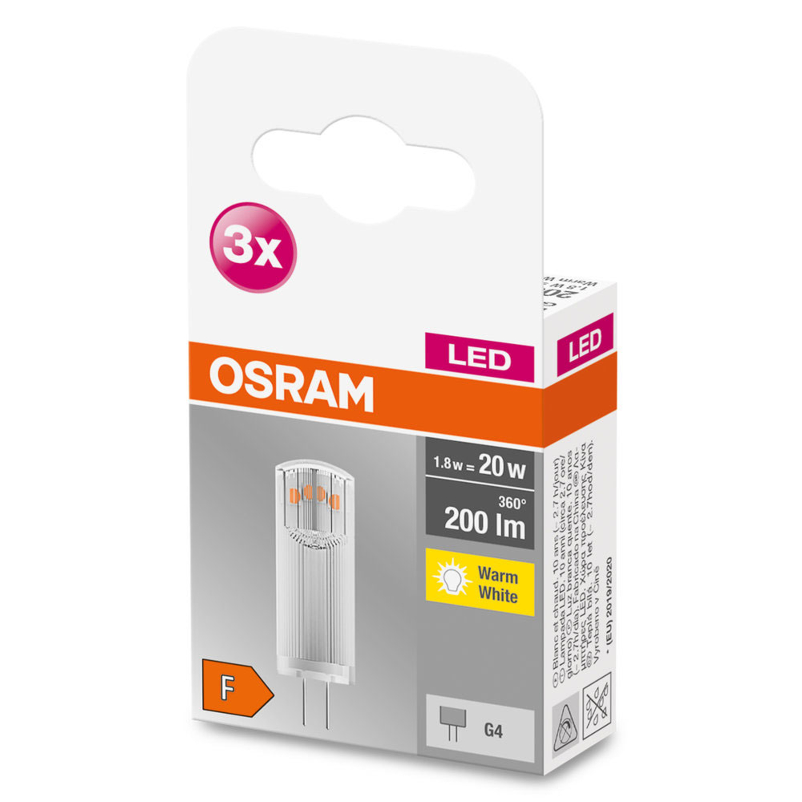 OSRAM LED stiftlamp G4 1,8W 2.700K helder per 3