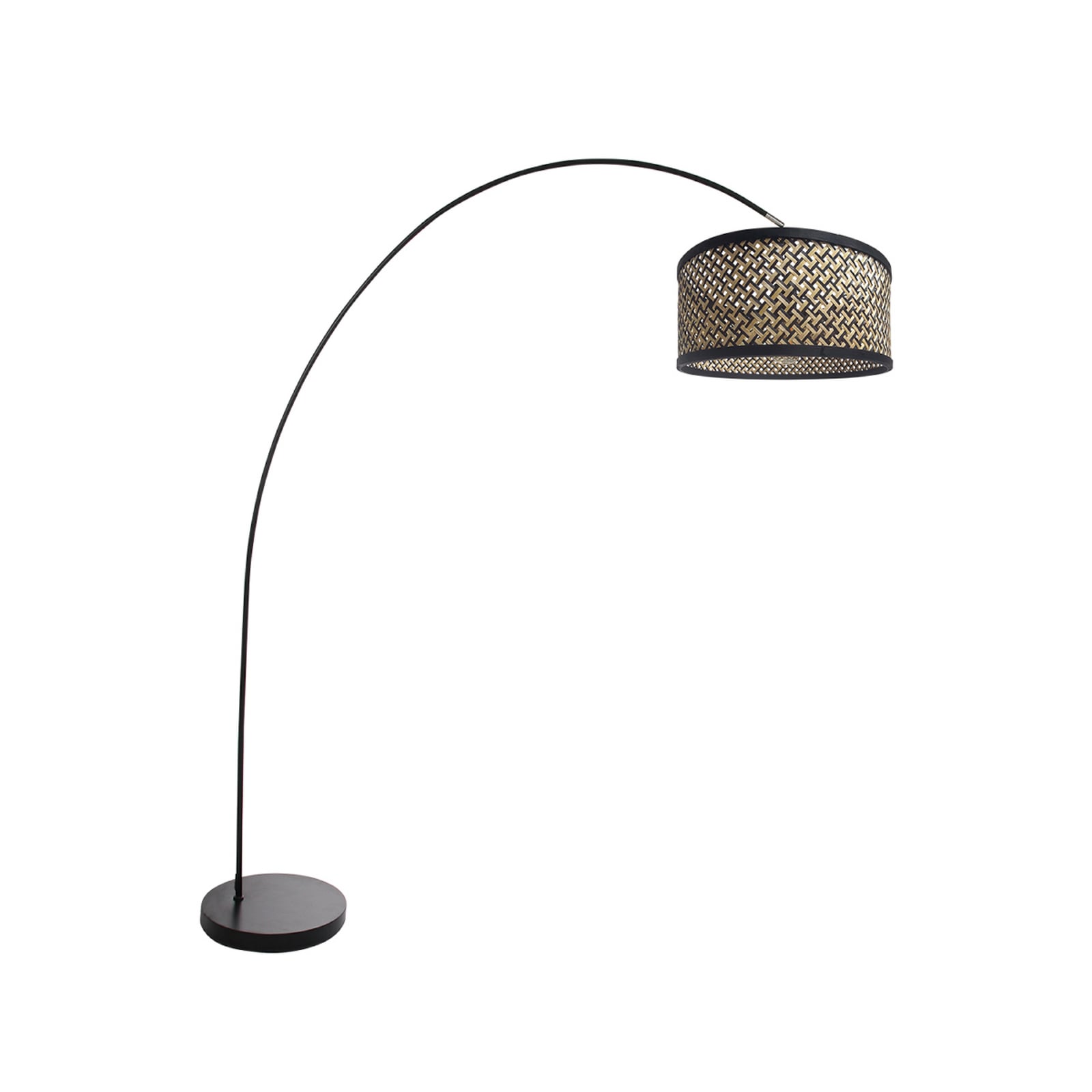 Ív világítás Solva, fekete, fonott lámpaernyő fekete/fa