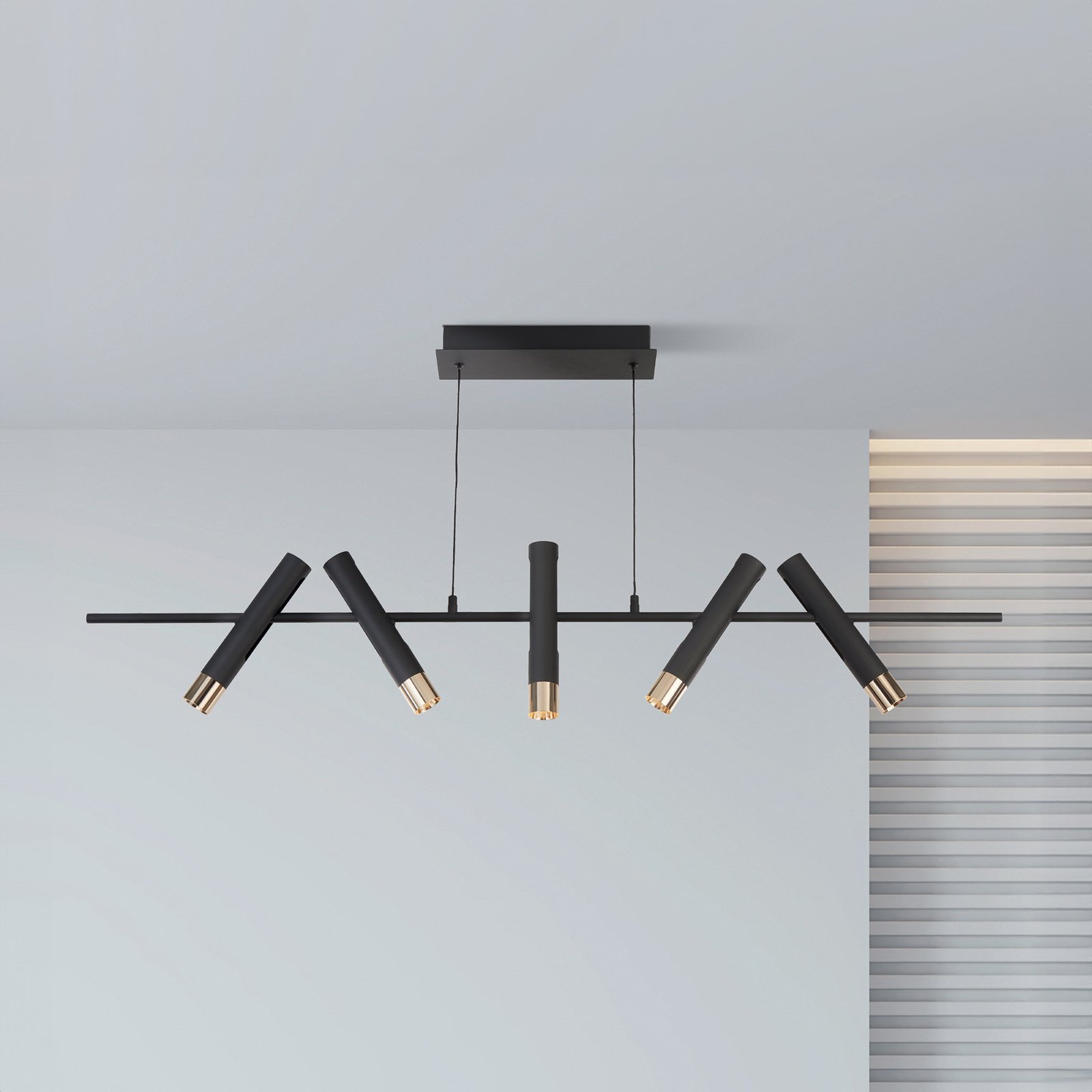 Cilindro LED lámpara colgante, negro/ogld, metal, 120 cm de largo