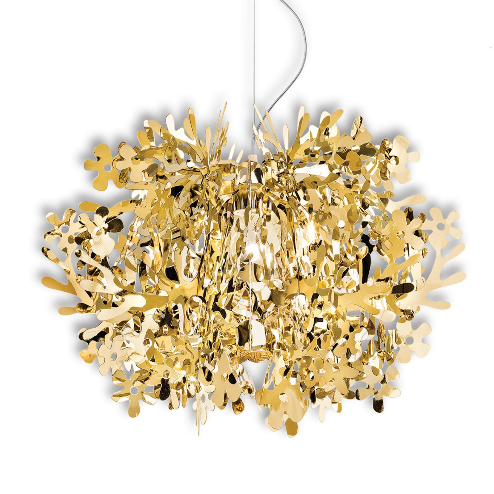 Slamp Detailed Fiorella hanging light, gold, for Living / Dining Room, Goldflex®, E27, 40 W, energy efficiency: A++, H: 37.5 cm