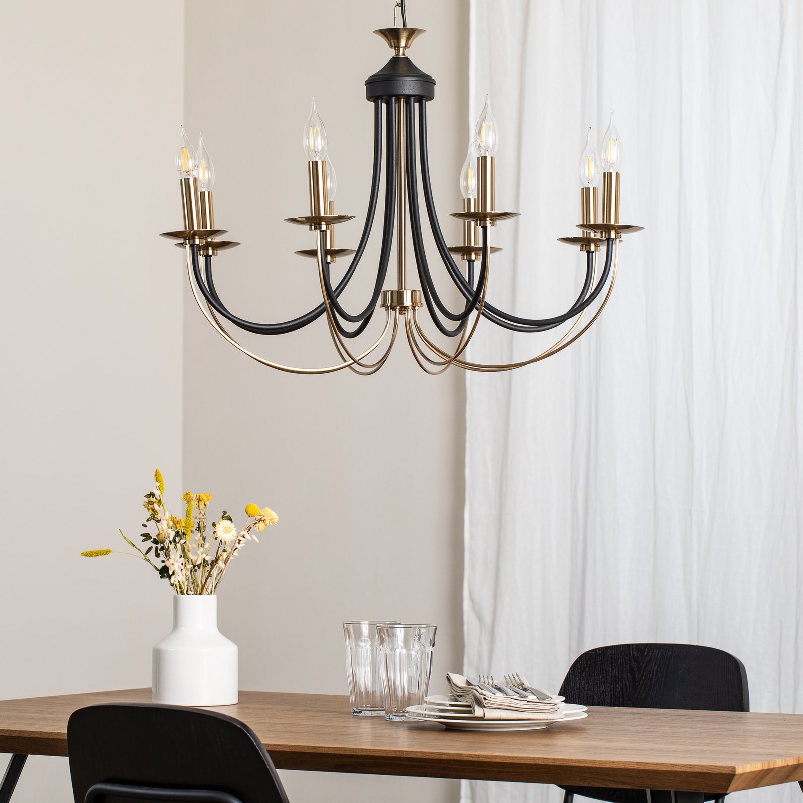 Ferra chandelier, antique brass, 8-bulb