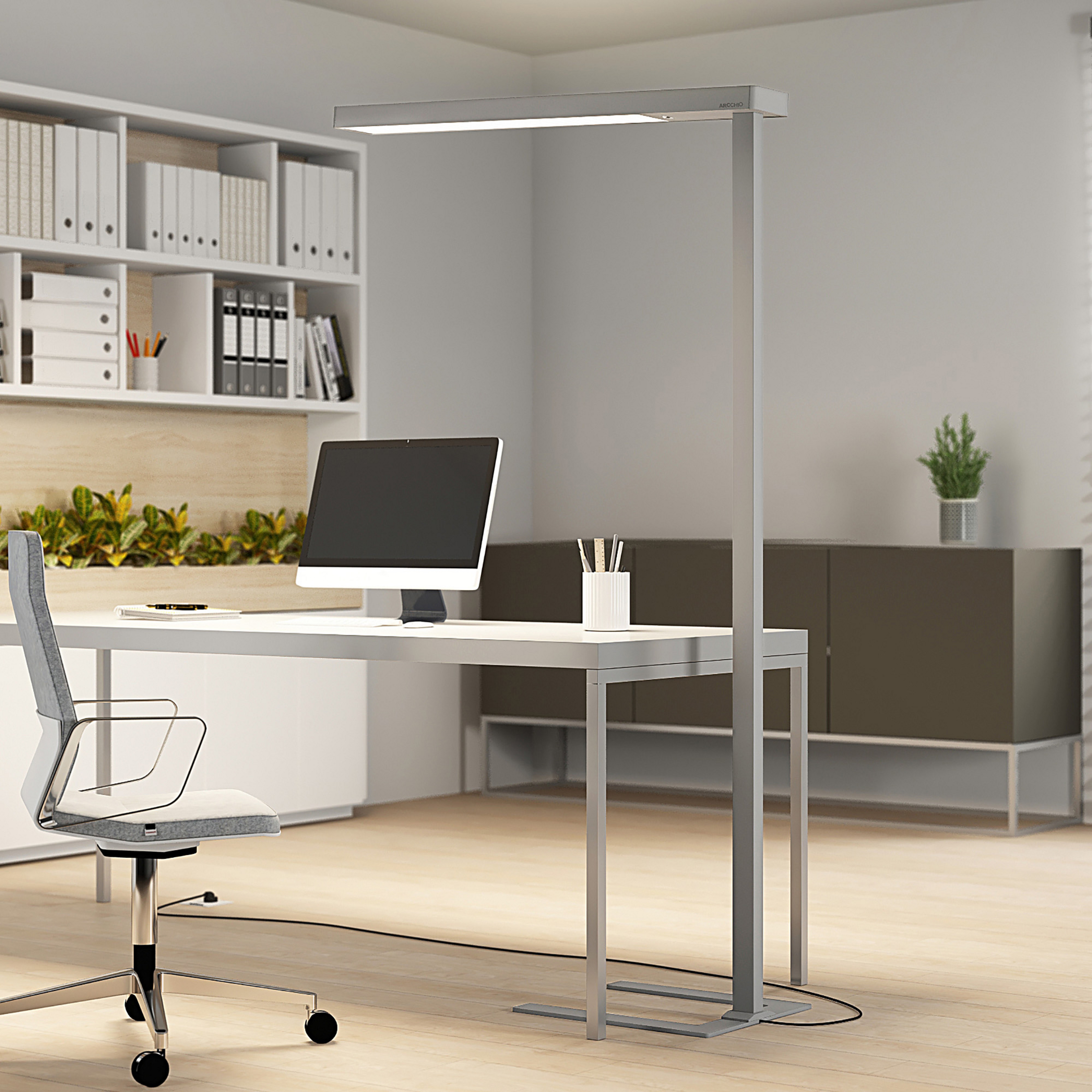 Arcchio LED-Bürostehlampe Susi, silber, Sensor, Dimmer, CCT