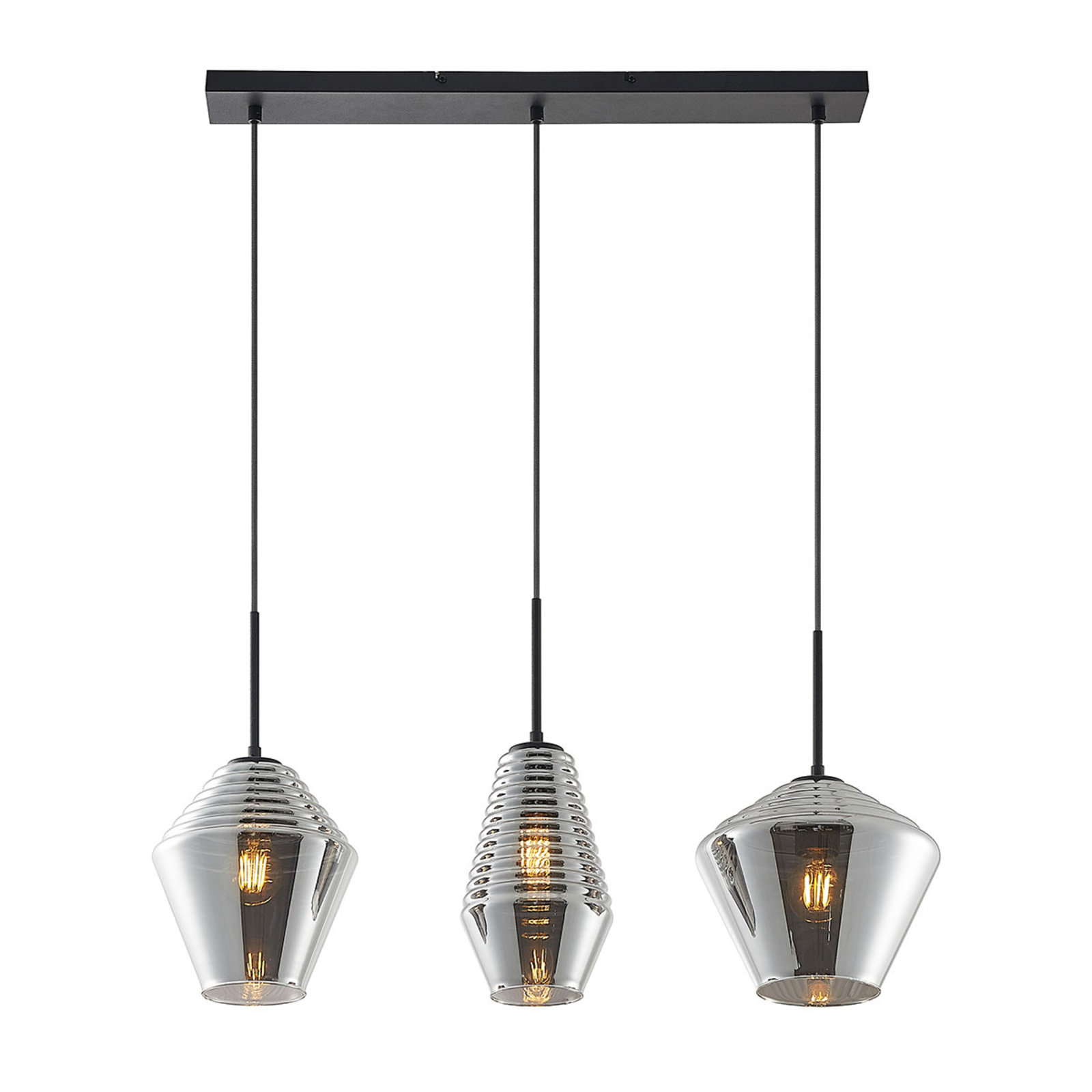 Lindby Ekkis hanglamp, 3-lamps, lang, rookgrijs