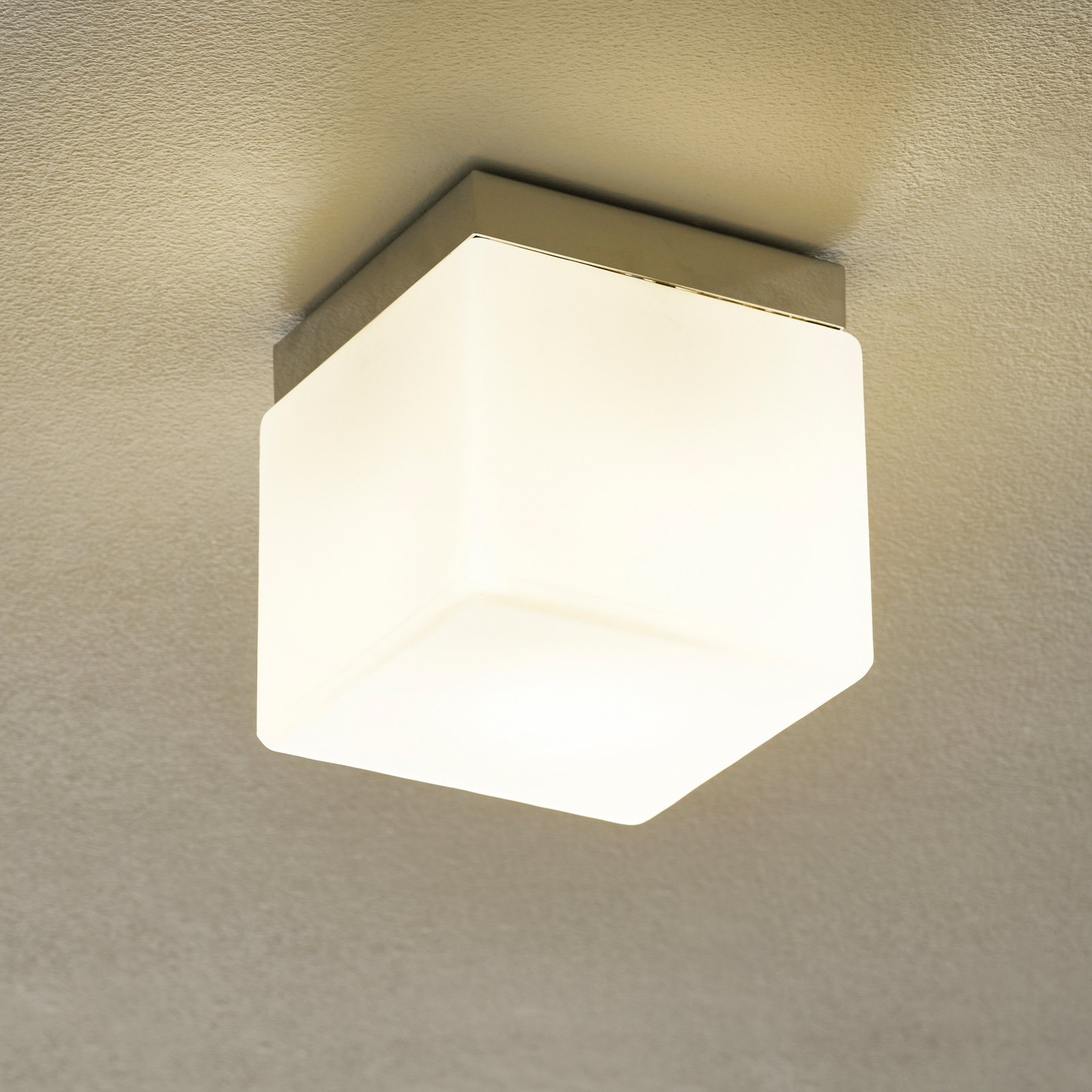 Ailati Table lamp Cubis, chrome, for Living / Dining Room, glass, metal, E27, 60 W, energy efficiency: A++, L: 16 cm, W: 16 cm, H: 18.5 cm