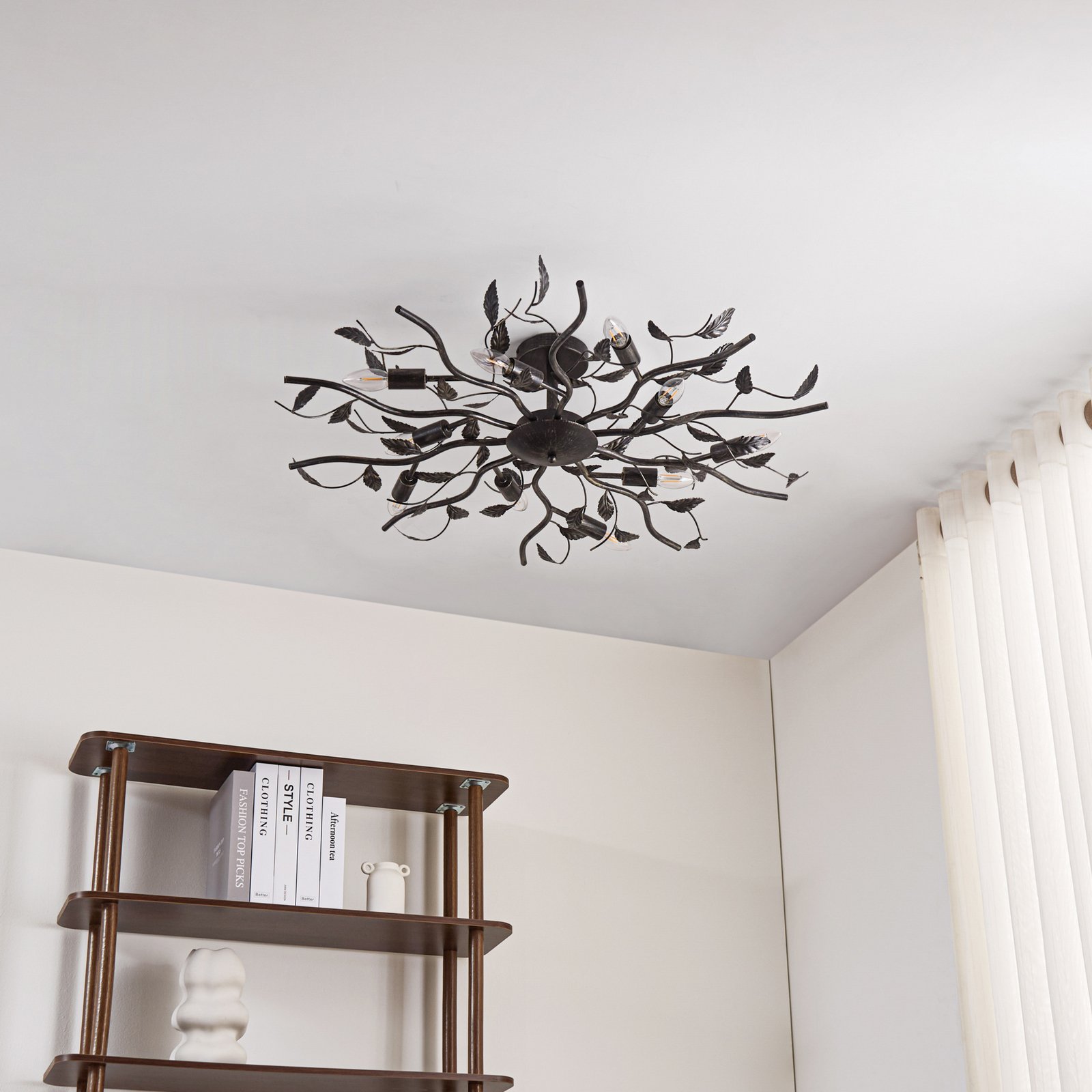 Lindby Deckenlampe Yos, 10-flg., 95 cm, schwarz-kupfer, E14 Lindby Deckenlampe Yos, 10-flg., 95 cm, schwarz-kupfer, E14