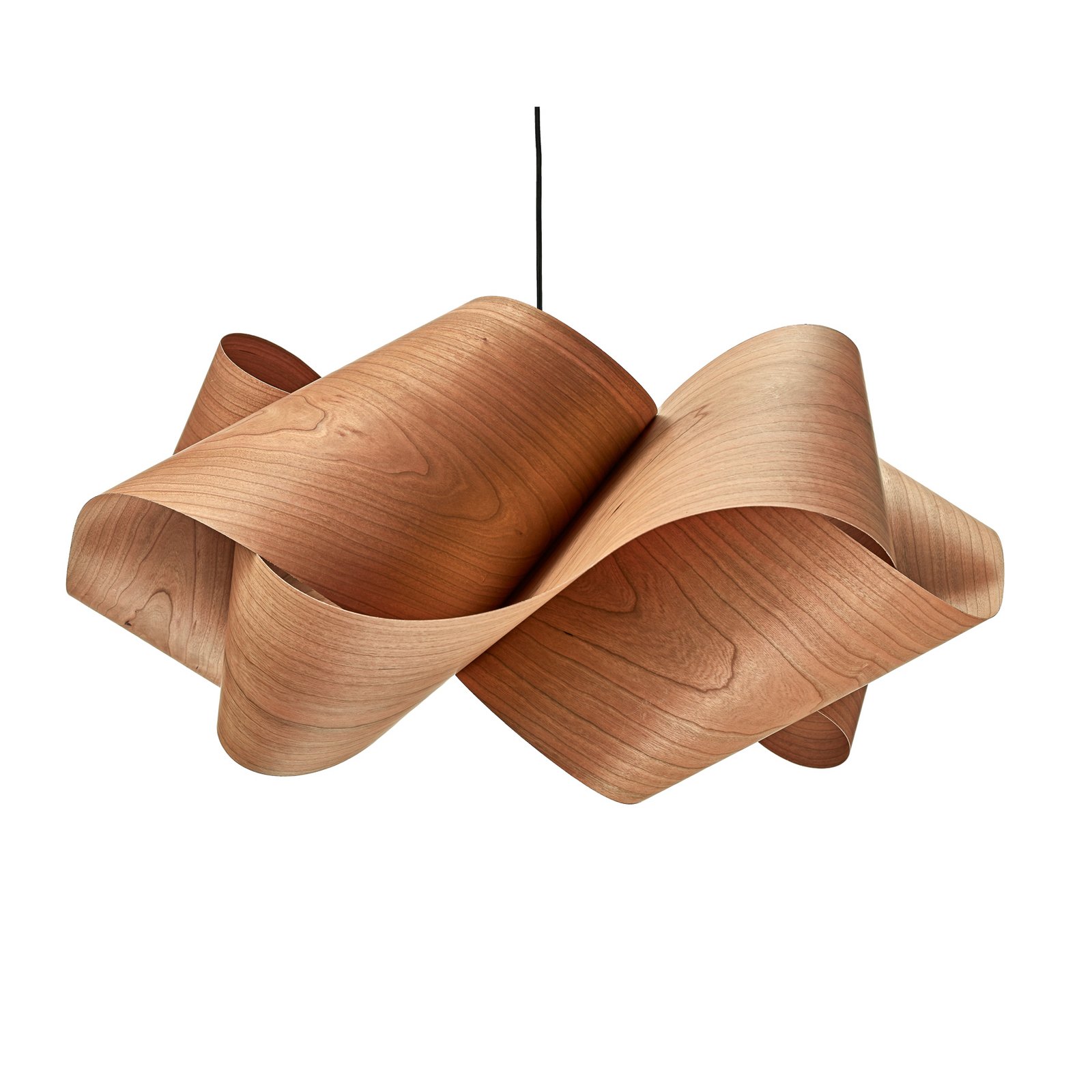 LZF hengelampe Swirl, kirsebærtre-/nikkel, Ø 75 cm Tre