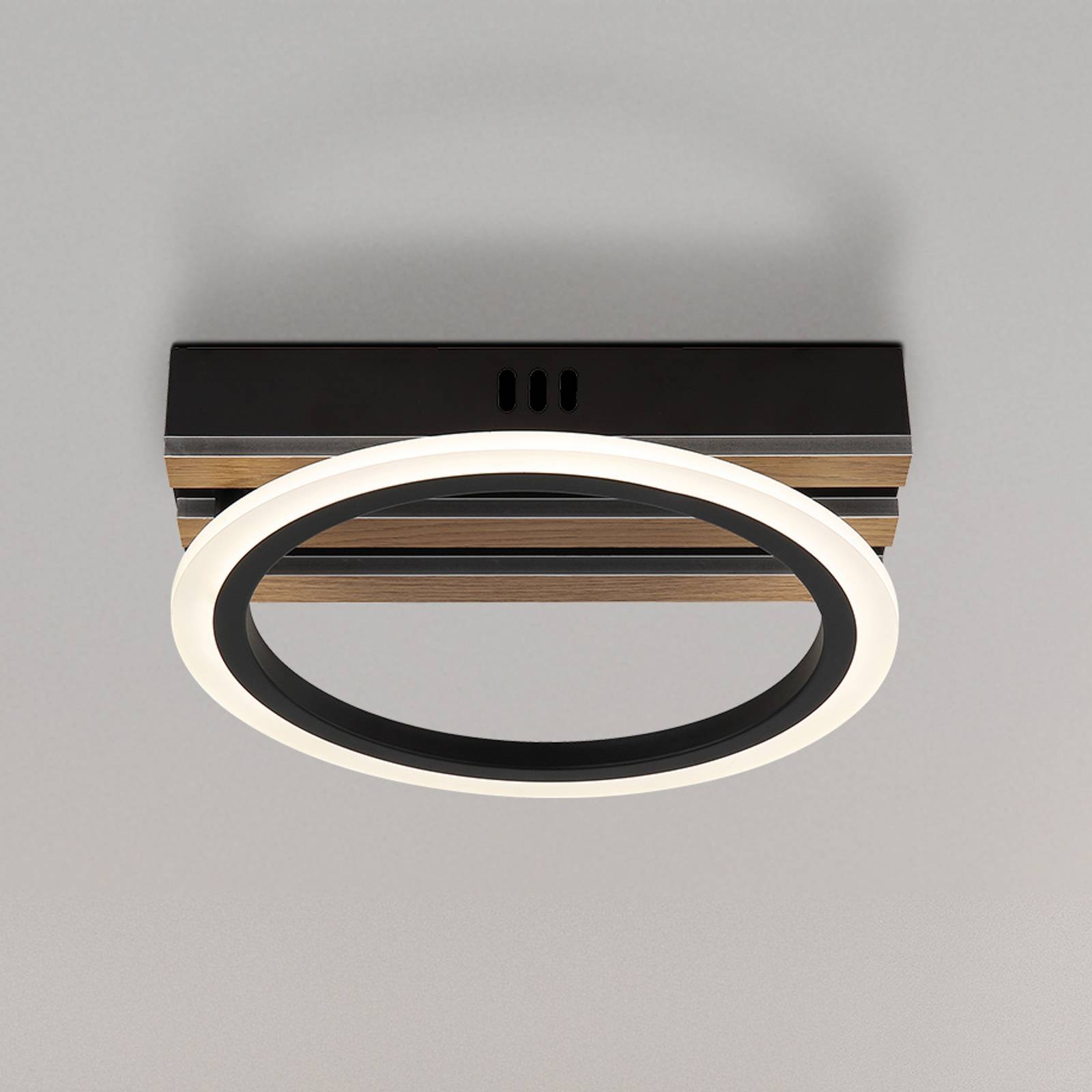 LED-Deckenleuchte Blevins, schwarz matt/holzoptik, Ø 25 cm günstig online kaufen