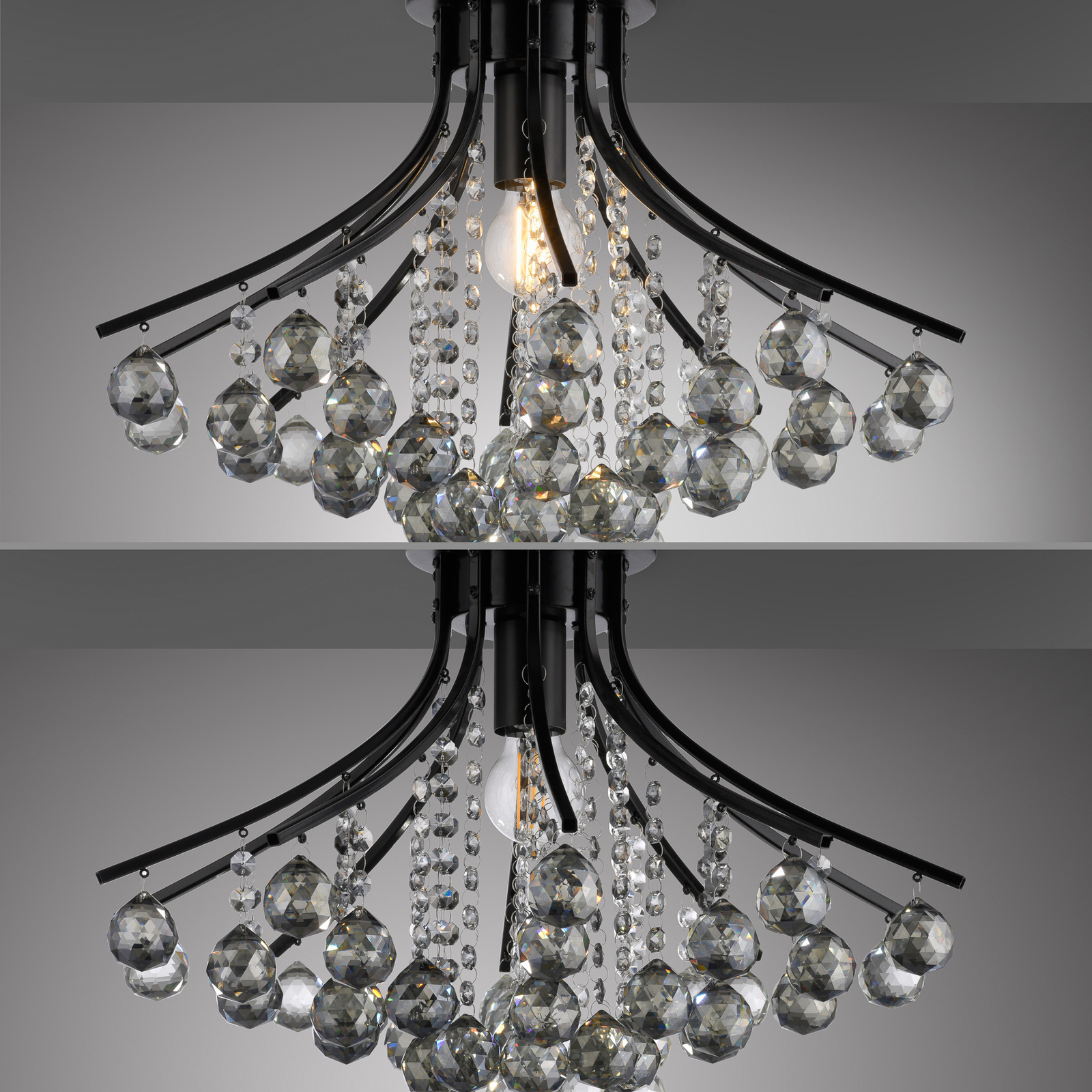 JUST LIGHT. Candeeiro de teto Kulunka gotas de vidro cristal, preto