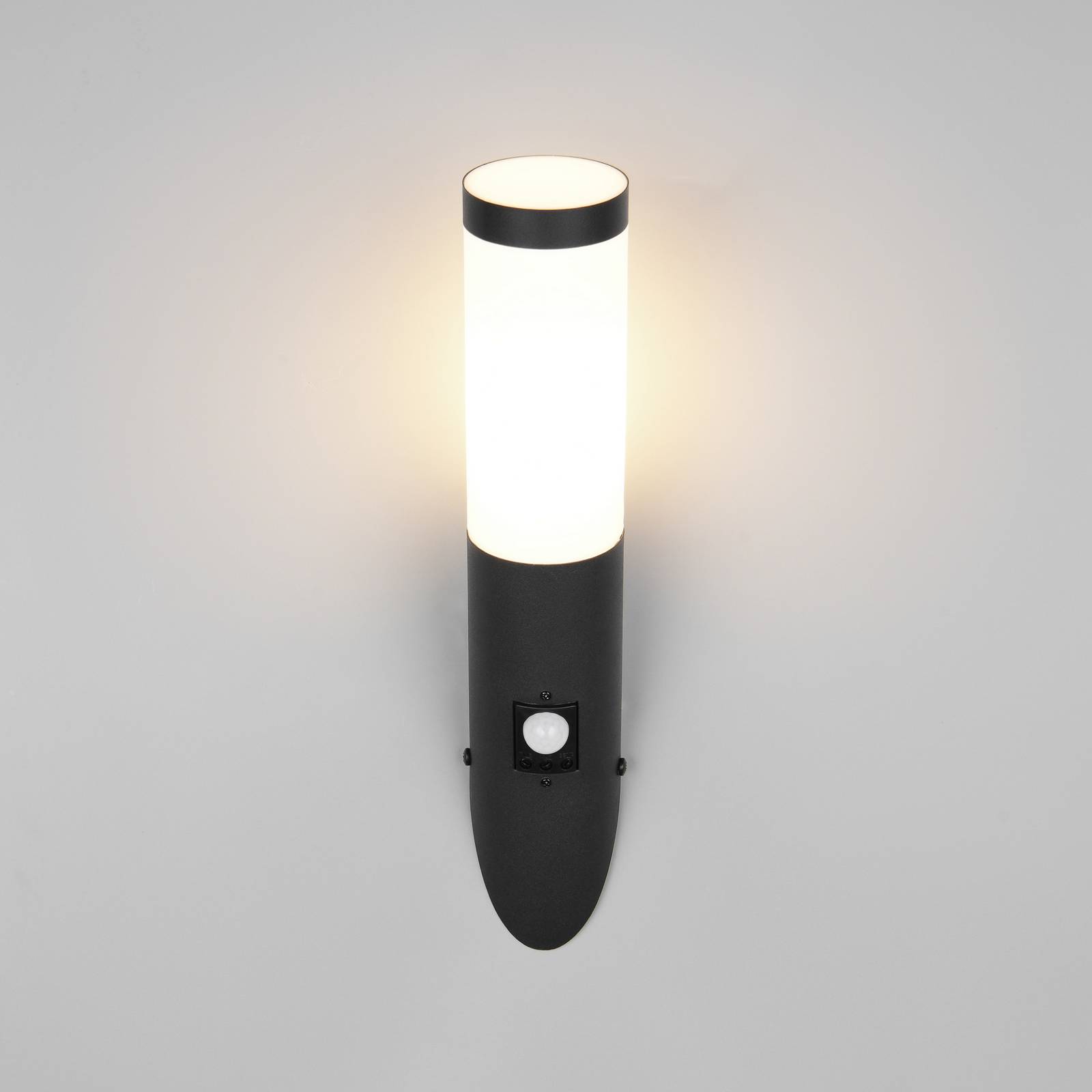 Trio Lighting Buitenwandlamp Trioto, matzwart, 39 cm roestvrij staal, sensor