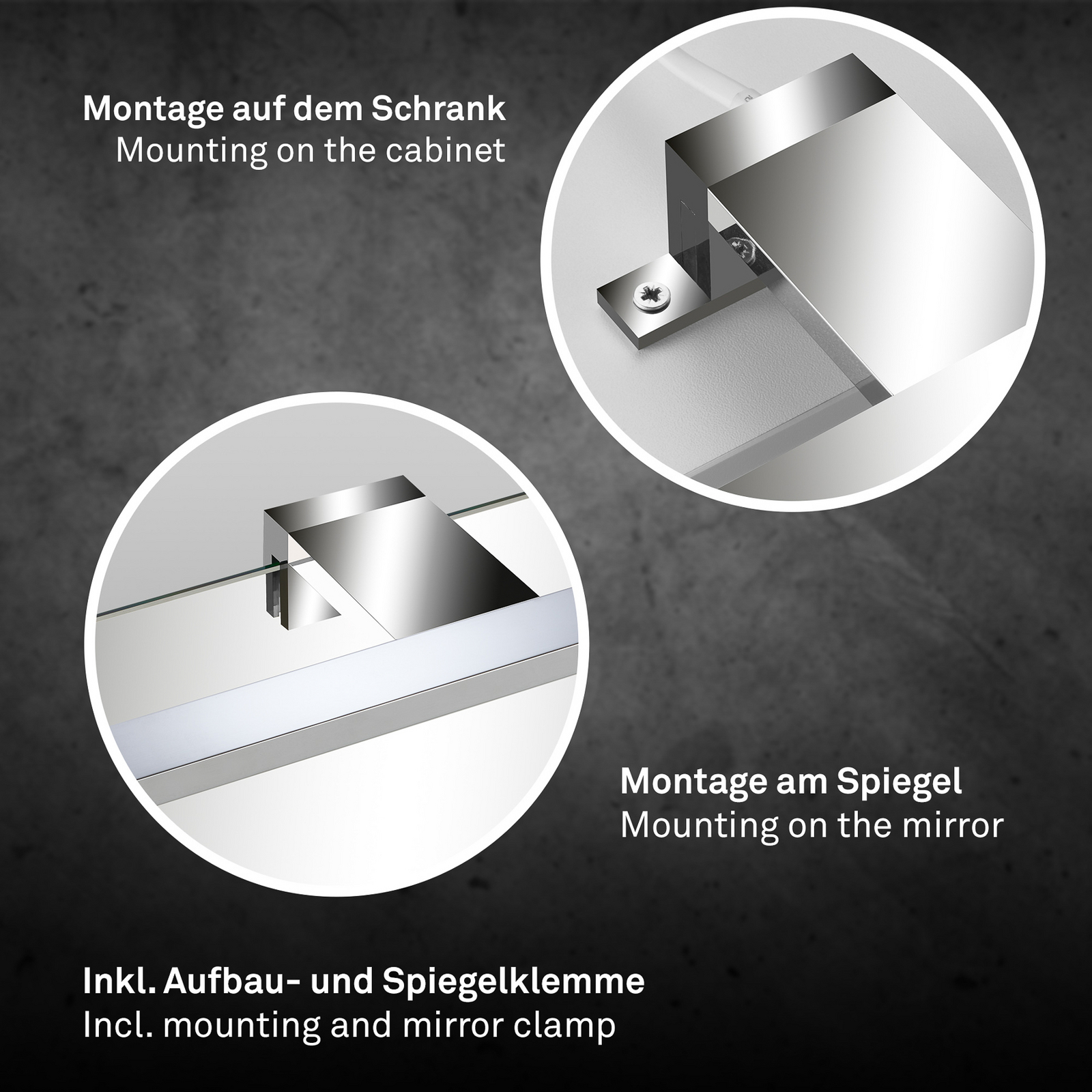 LED spoguļlampa Dun 2 in 1, hroms, IP44, garums 50 cm