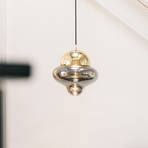 Nutty lámpara colgante LED, gris ahumado / dorado, Ø 18,5 cm, cristal