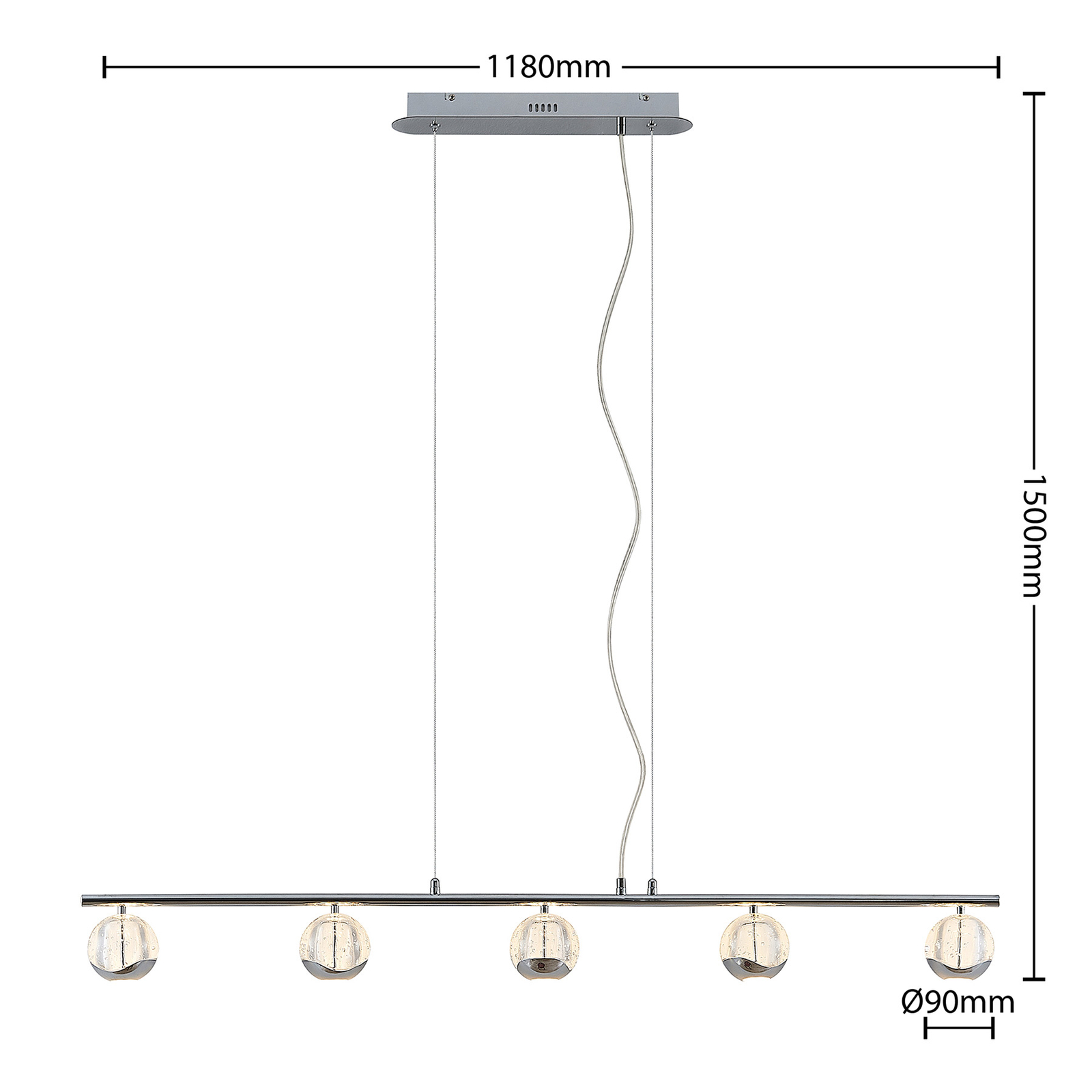 Lucande Kilio LED-hänglampa, 5 lampor, krom