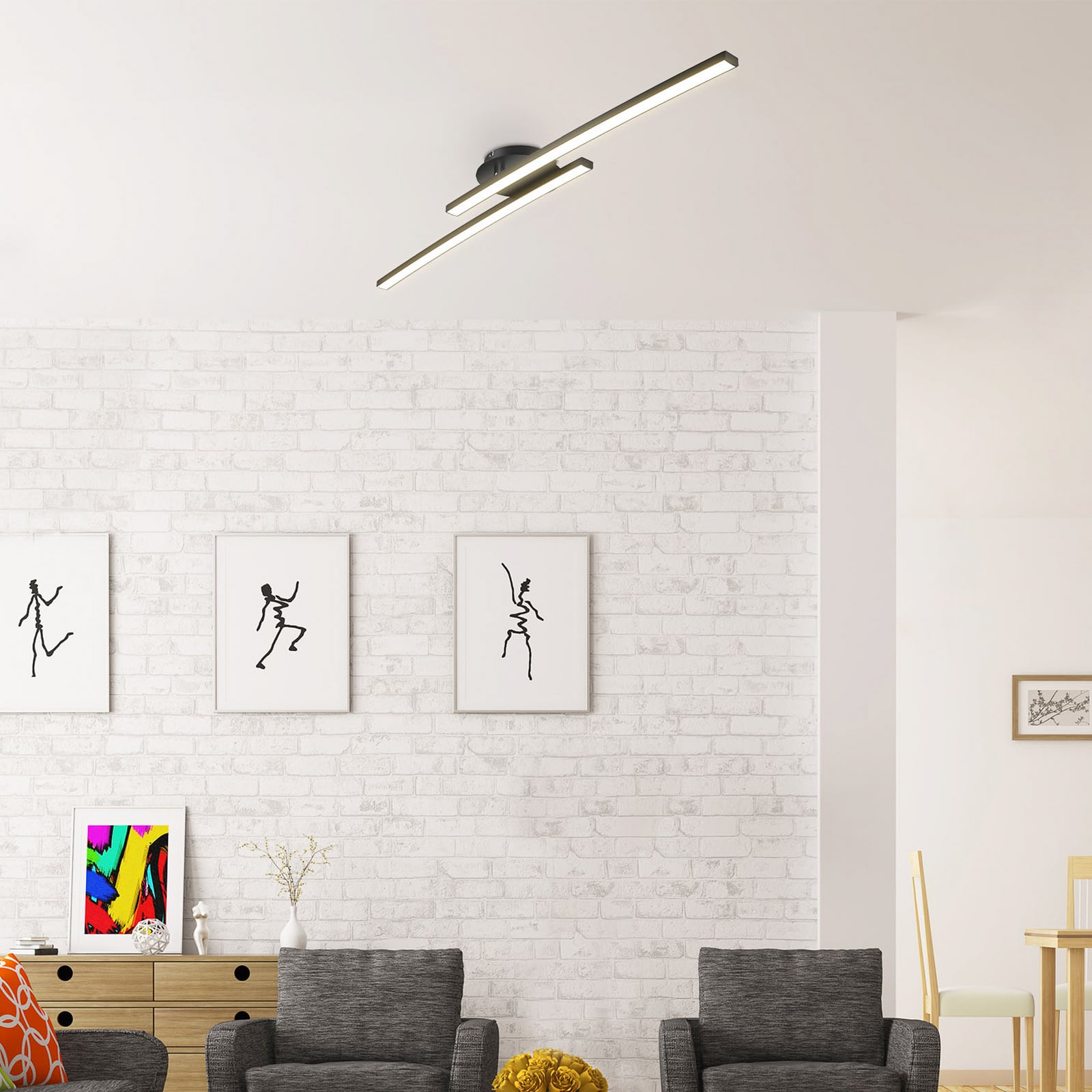 LED plafondlamp Snore, 2-lamps, zwart, metaal, 3.000 K