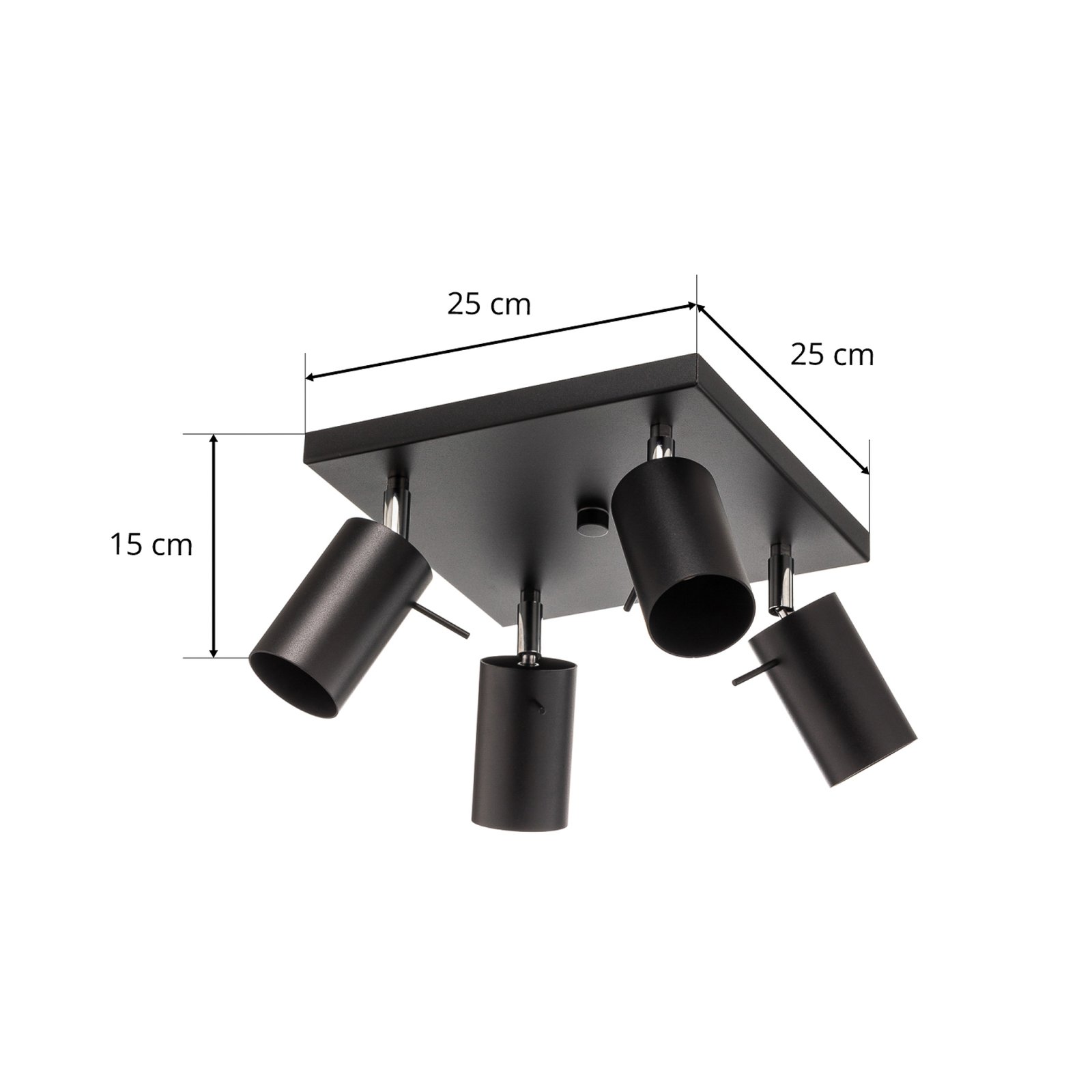 Stropní spot Round v černé, čtyři zdroje čtverec