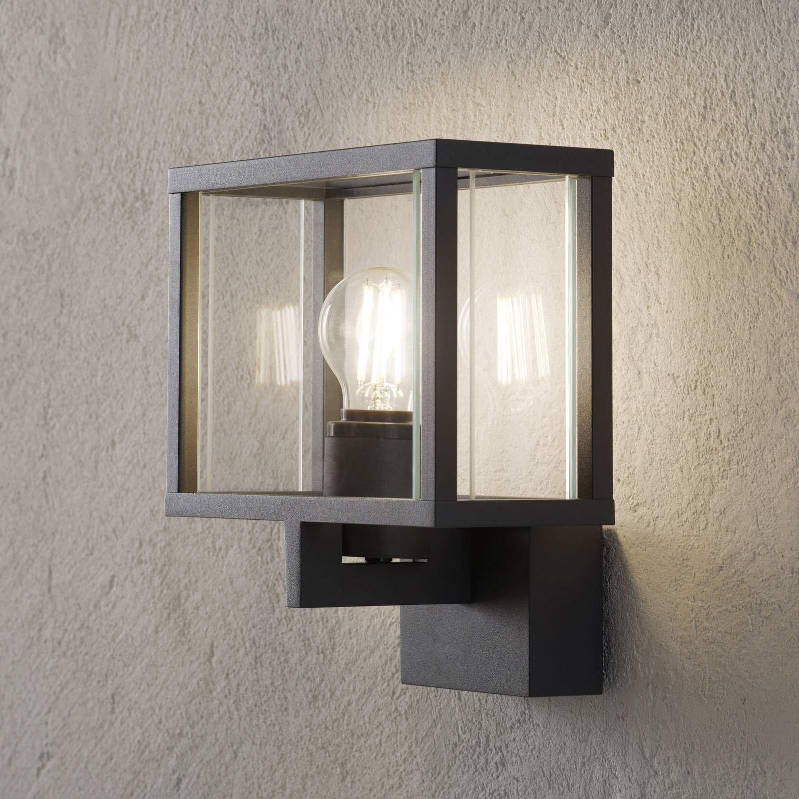 Lucande Maylo outdoor wall light, dark grey, angular, glass, die-cast aluminium, E27, 15 W, energy efficiency: A+, W: 23 cm, H: 25 cm
