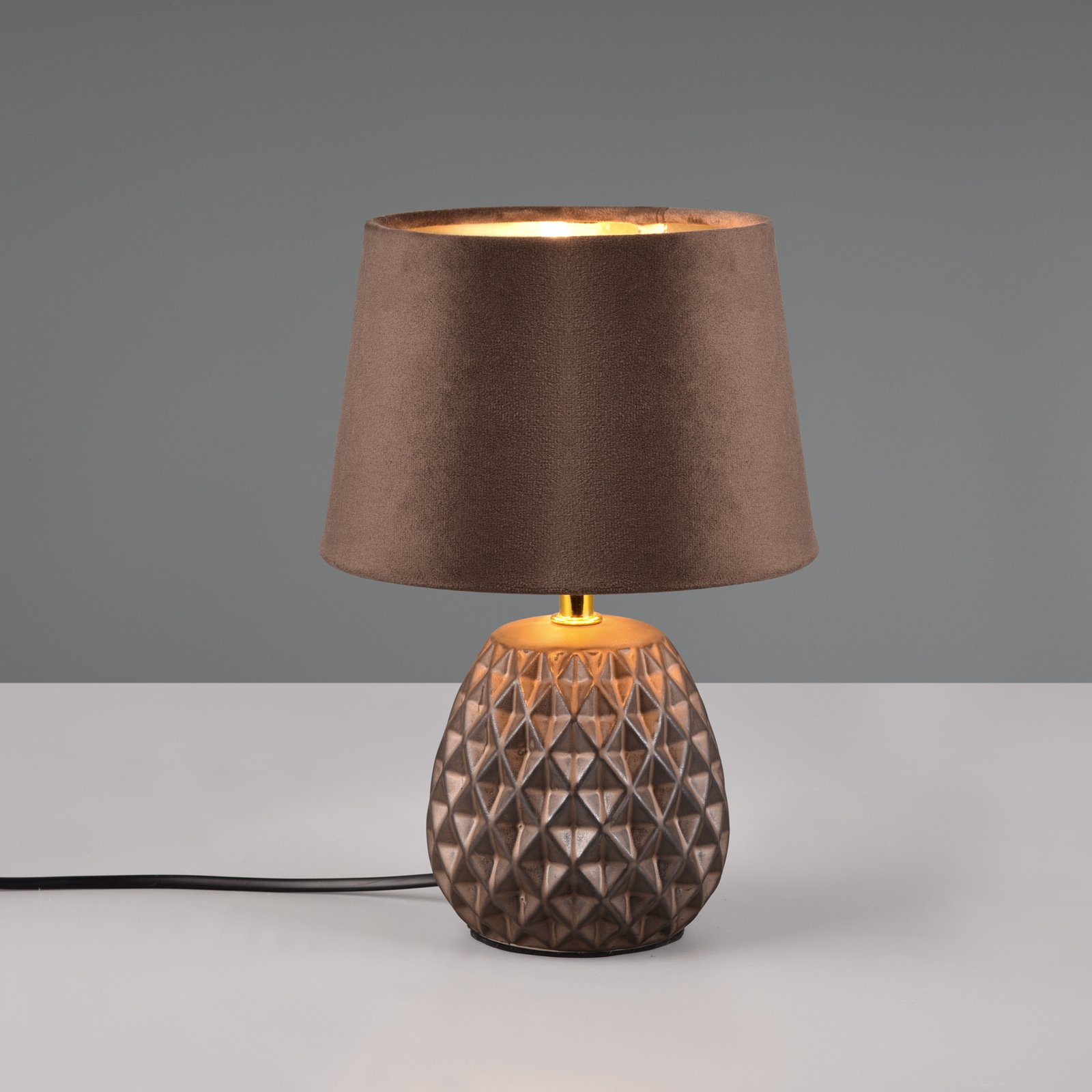 Bordlampe Ariane av keramikk og fløyel, brun