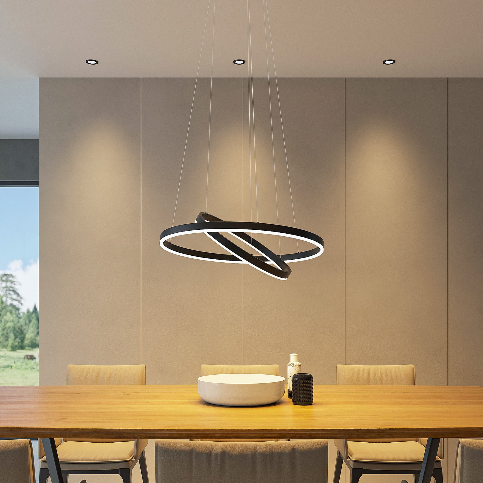 Arcchio LED-Hängeleuchte Albiona, schwarz, 2 Ringe, Ø 60 cm