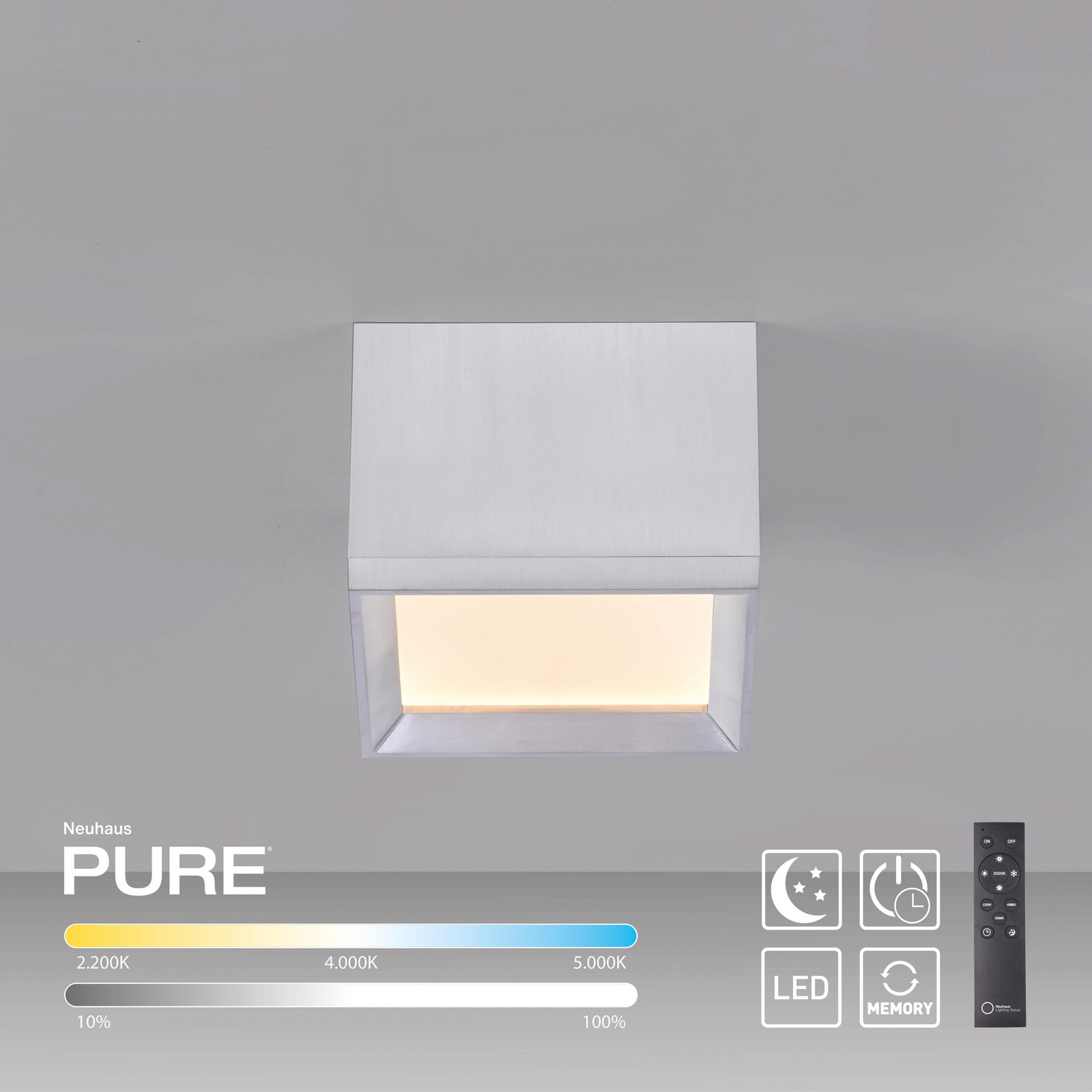 LED-stropna svetilka PURE Manhatten, stone, 1-žarilna, CCT