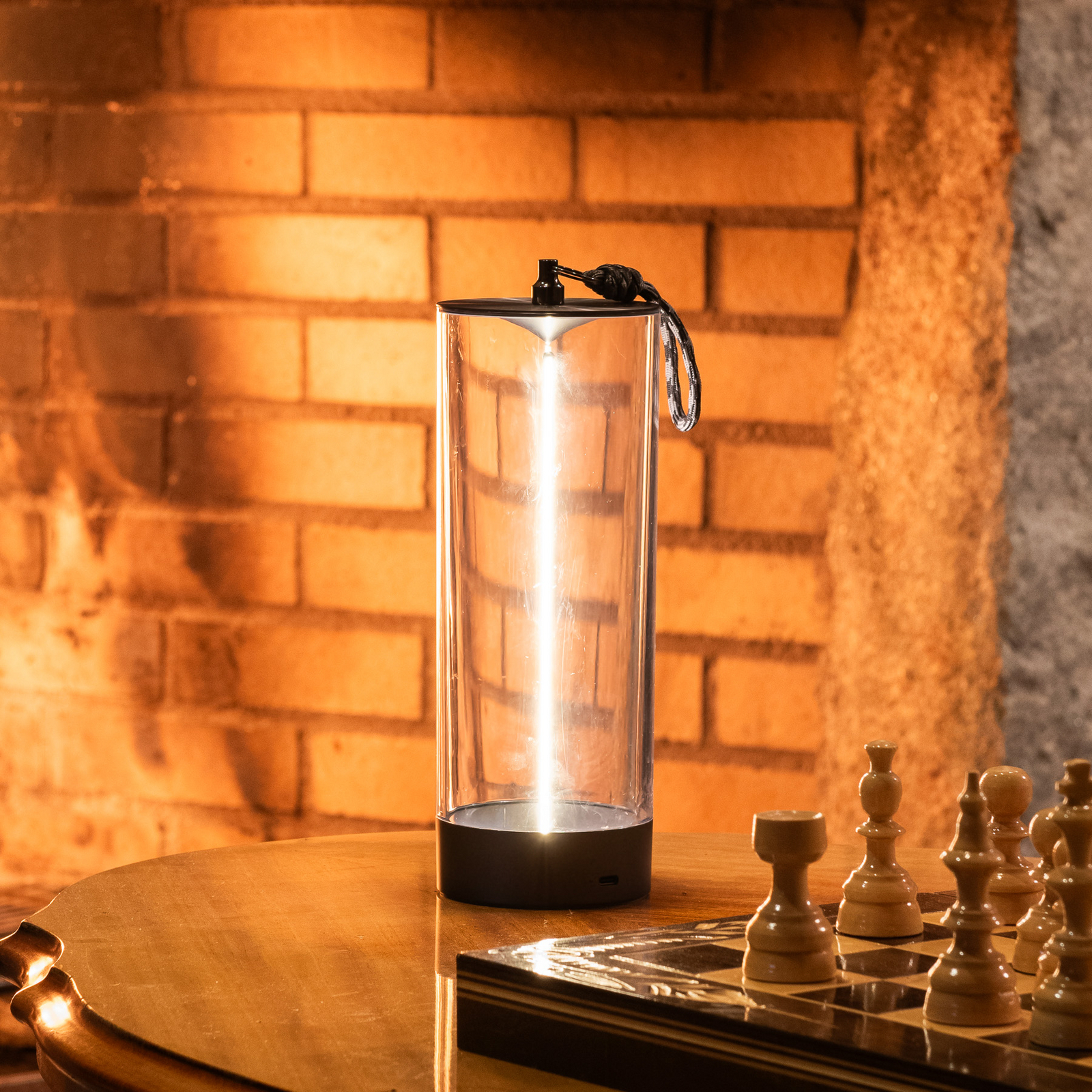 LED tafellamp Edison, hoogte 24 cm, grijs/helder, IP54 LED tafellamp Edison, hoogte 24 cm, grijs/helder, IP54