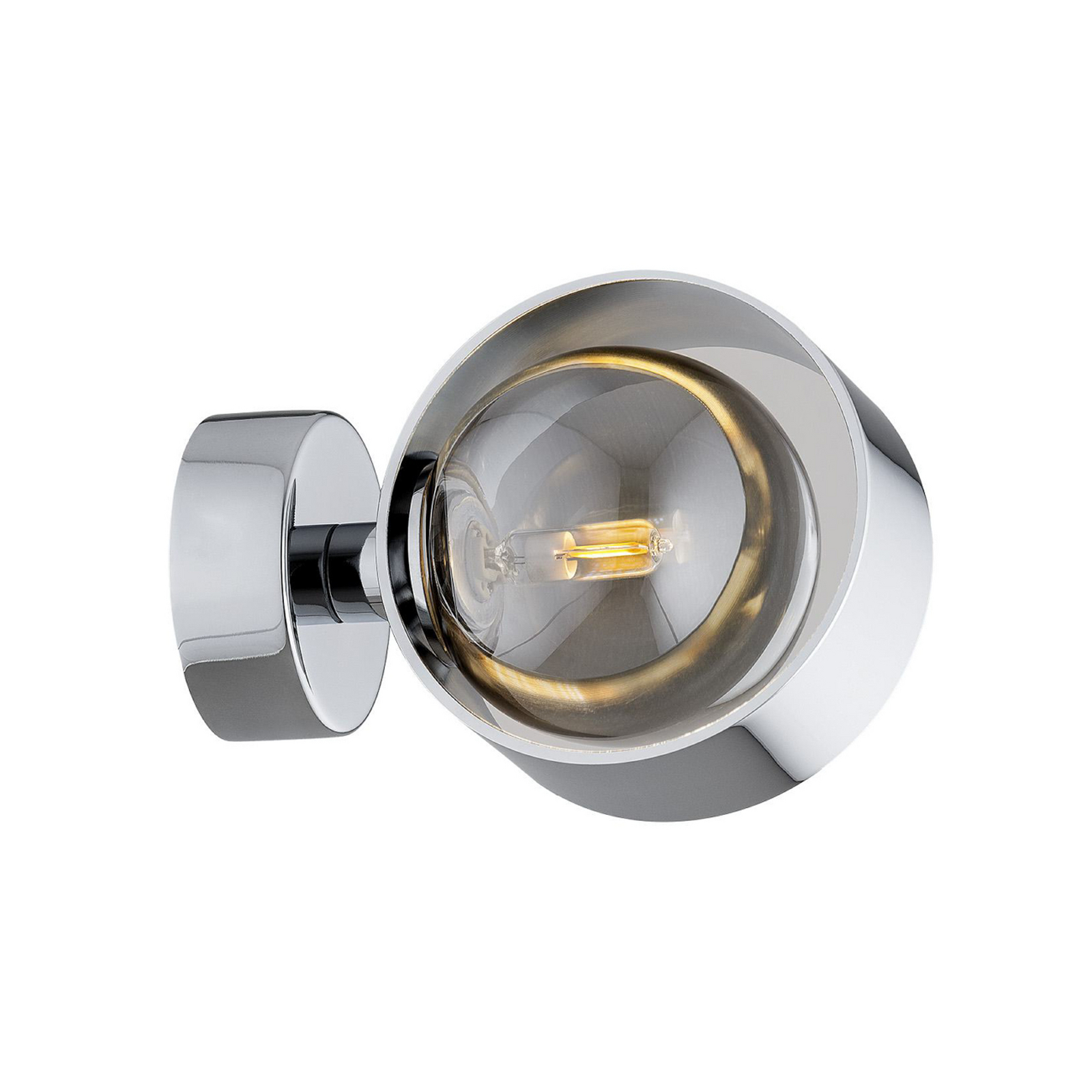 Mado wall light, chrome-coloured steel, smoked glass, 1-bulb