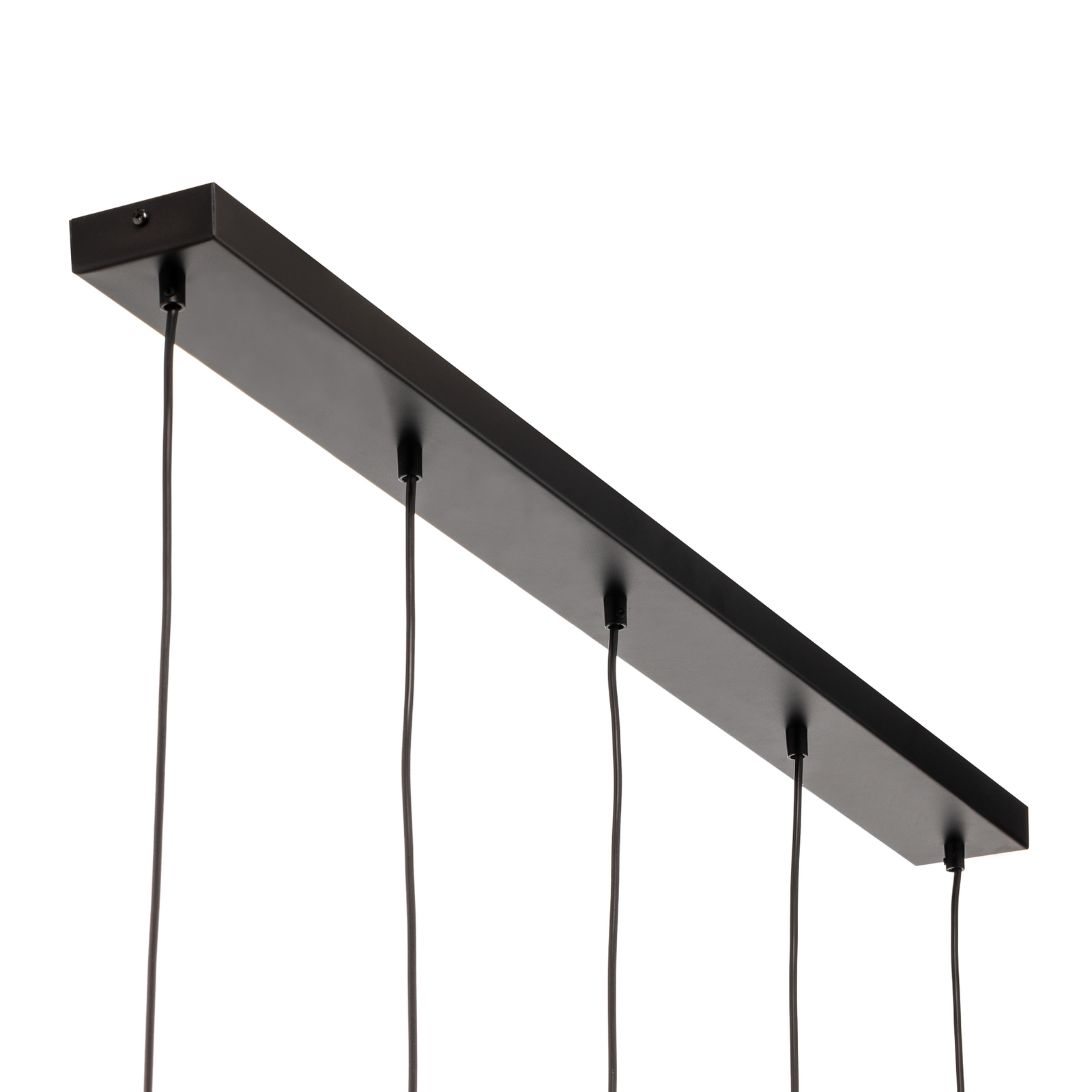 Hengelampe Nanu med lang treverk med fem lamper i svart