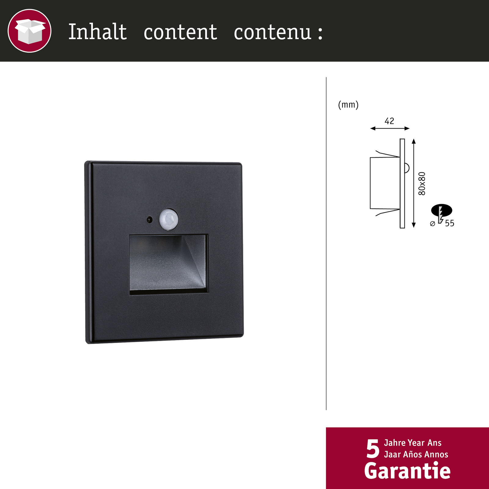Edge Quadro LED Einbauwandlampe Square Schwarz Sensor - Paulmann