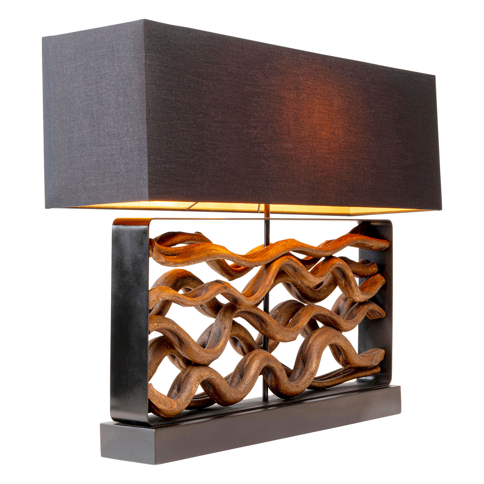 KARE Nature Wave Tischleuchte, Holz und Textil, für Wohn- / Esszimmer, Stahl, Baumwolle, Kunststoff, Massivholz, E27, 60 W, Energieeffizienz: A++, B: 80 cm, H: 63 cm