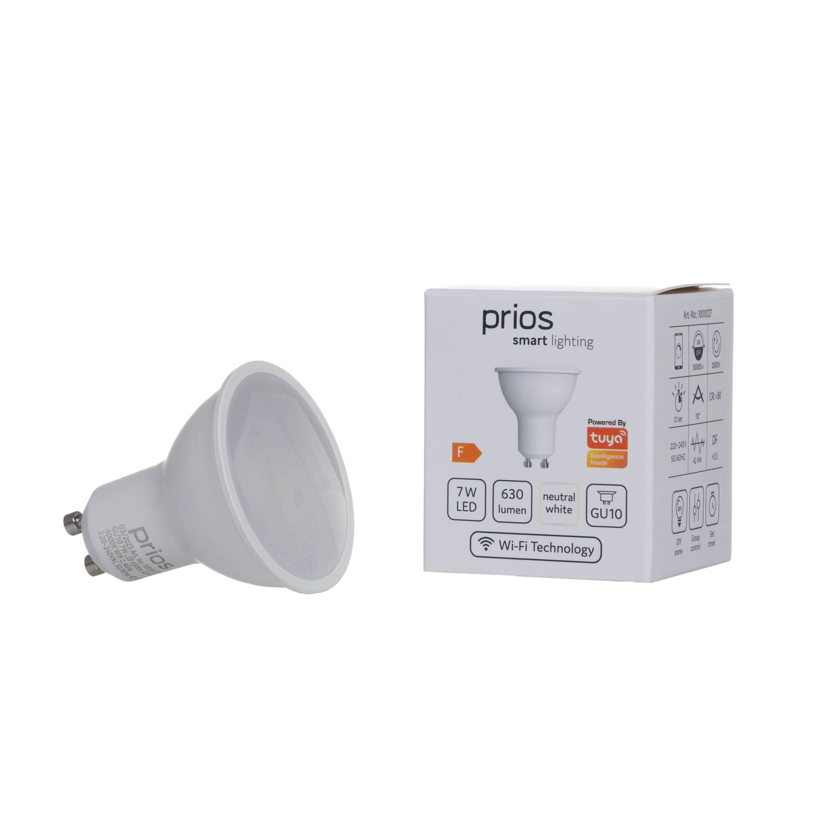 Prios LED-GU10-pære plastik 7W WLAN opal 840 2 stk