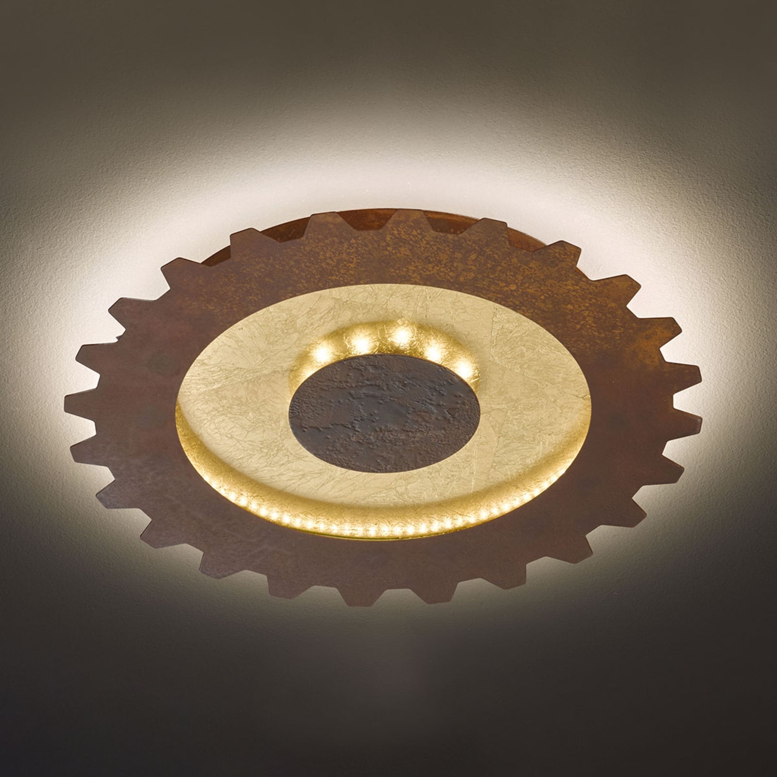 Wofi Leif LED ceiling light in cogwheel look, Ø 40 cm, for Living / Dining Room, metal, plastic, 30 W, energy efficiency: A+, H: 4.5 cm