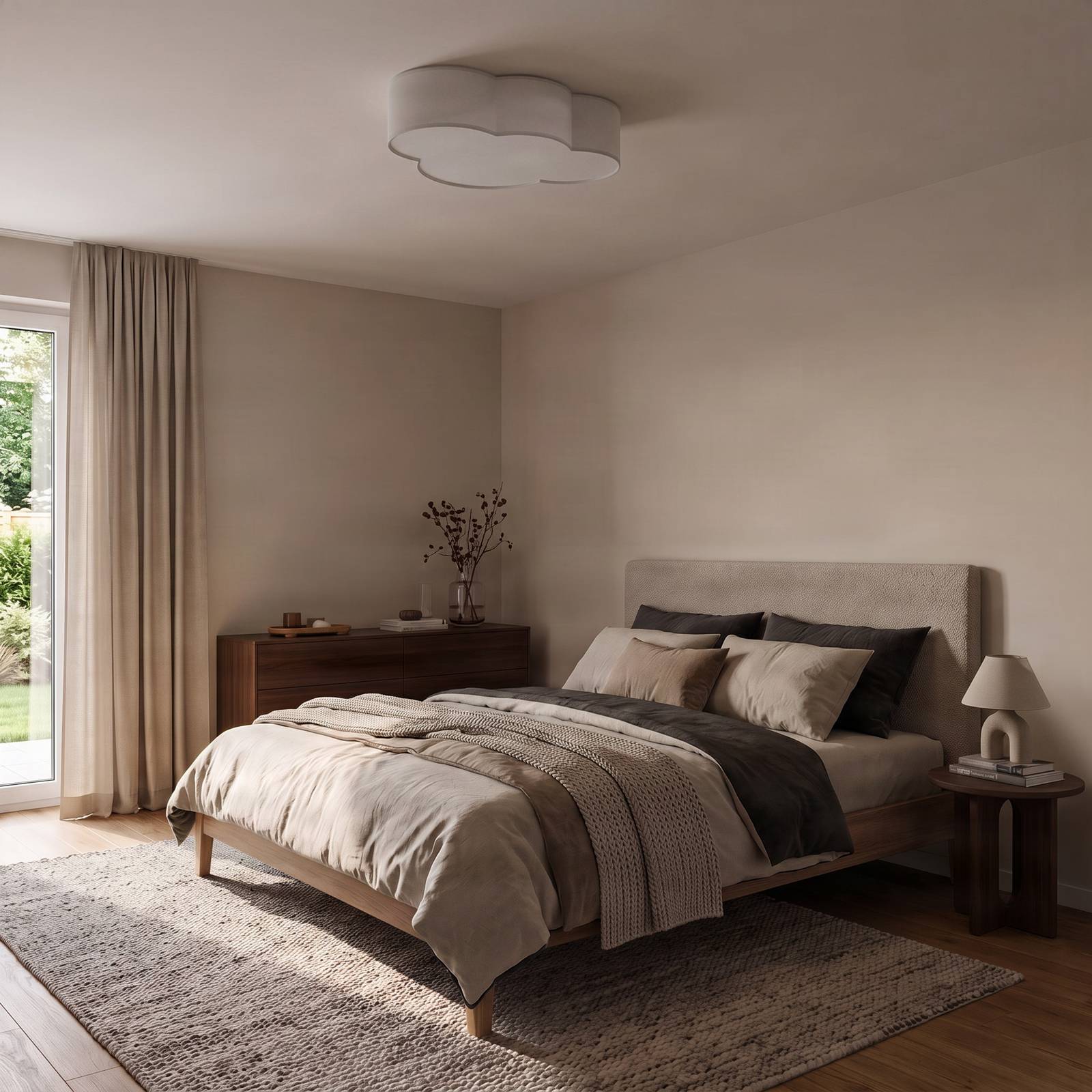 Lampa sufitowa Cloud, biała, tekstylna, długość 62 cm, E27, 4-punktowa.