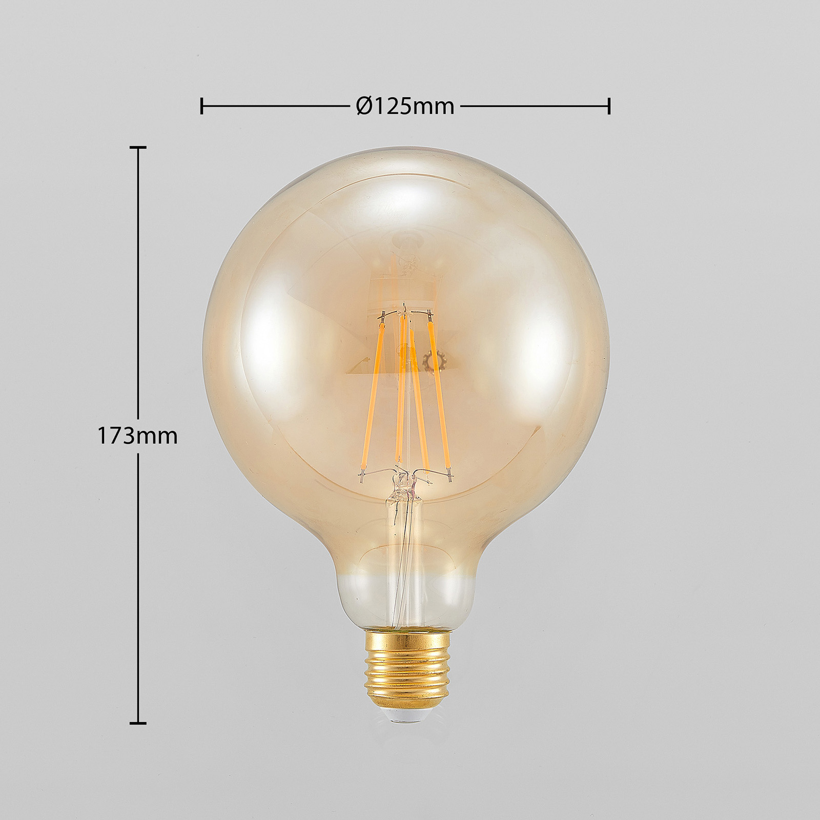 LED lámpa E27 G125 6,5W 2500K borostyán 3 f. dimm